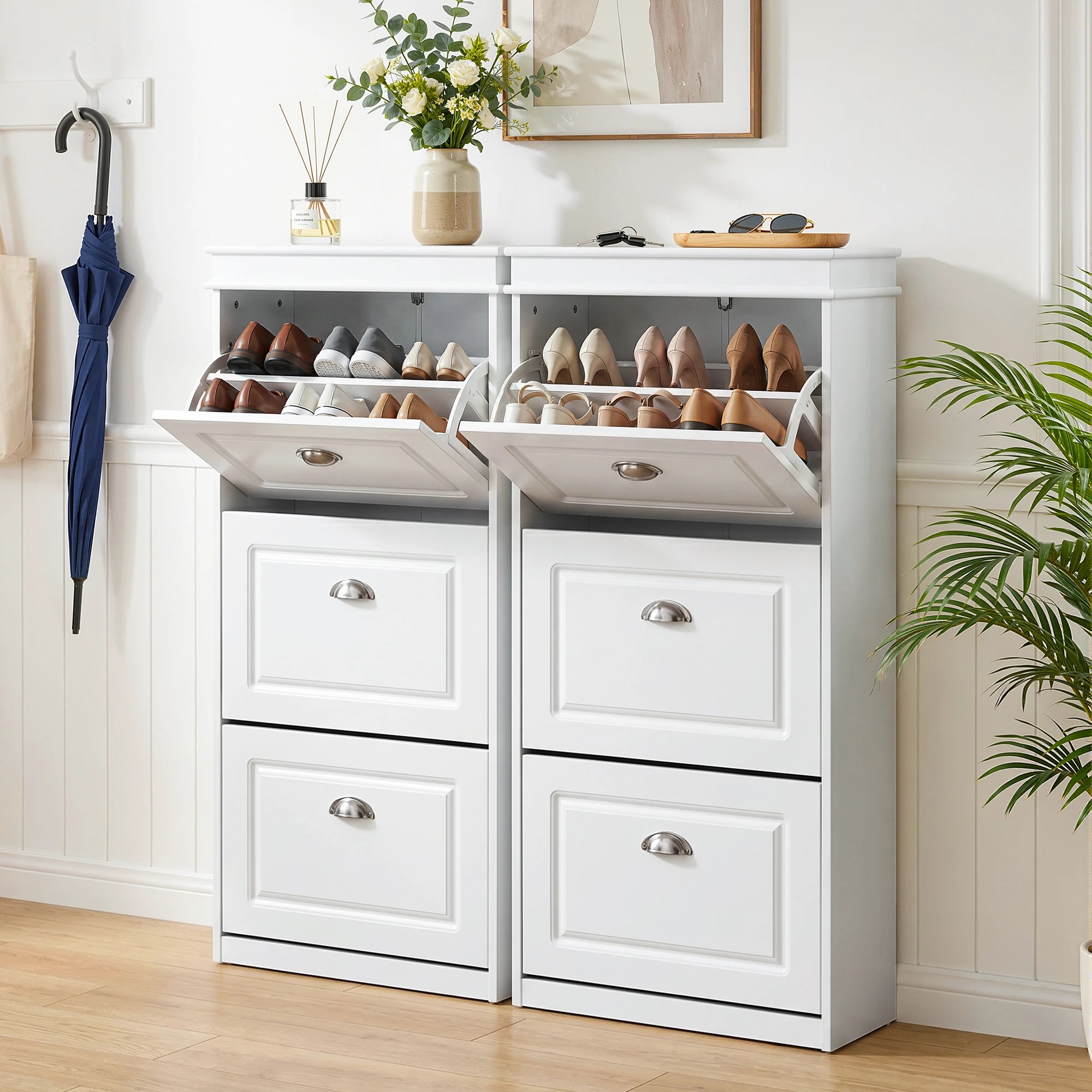 7 Artiss 2x Shoe Cabinet Storage Organiser 3 Flip Drawer - White, 7 of 7