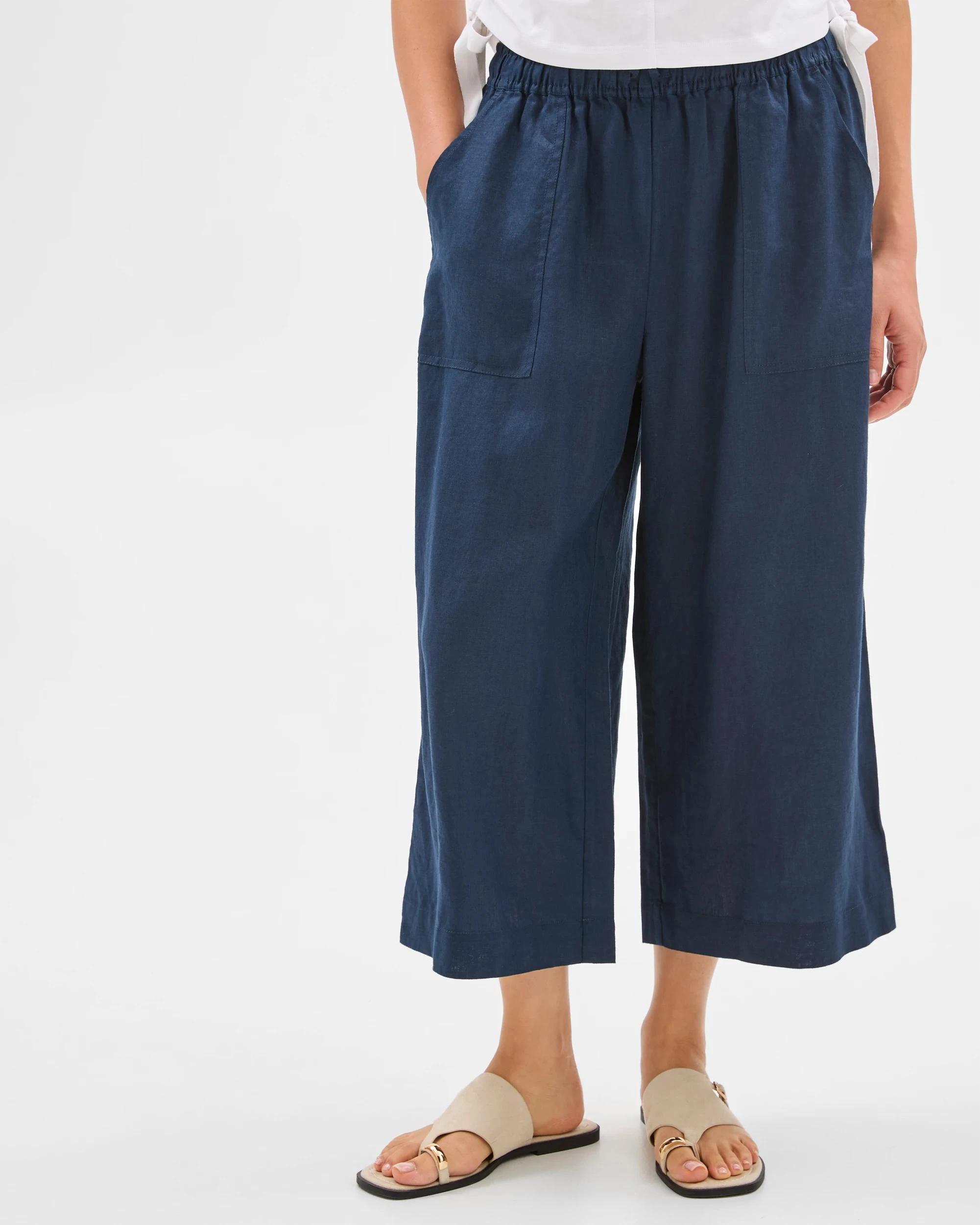 3 Target European Linen Cropped Pants NAVY BLUE, 3 of 3