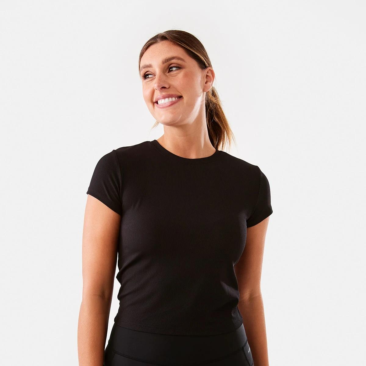 1 Active Womens Rib T-shirt Black, 1 of 6