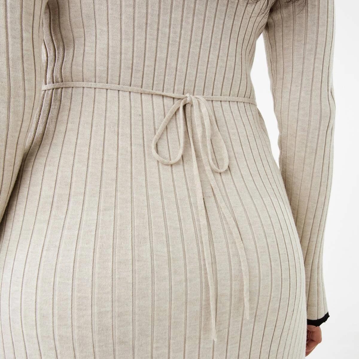 7 Long Sleeve Contrast Edge Rib Maxi Dress Nat Beige, 7 of 10