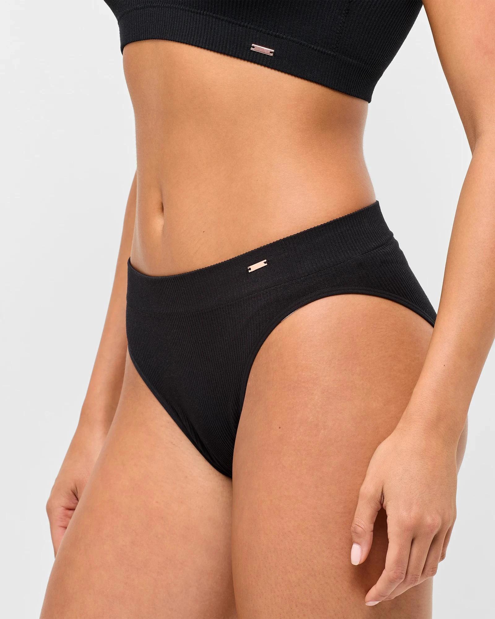 3 Lily Loves Ribbed Seamfree High Waist Bikini Briefs BLACK, 3 of 4