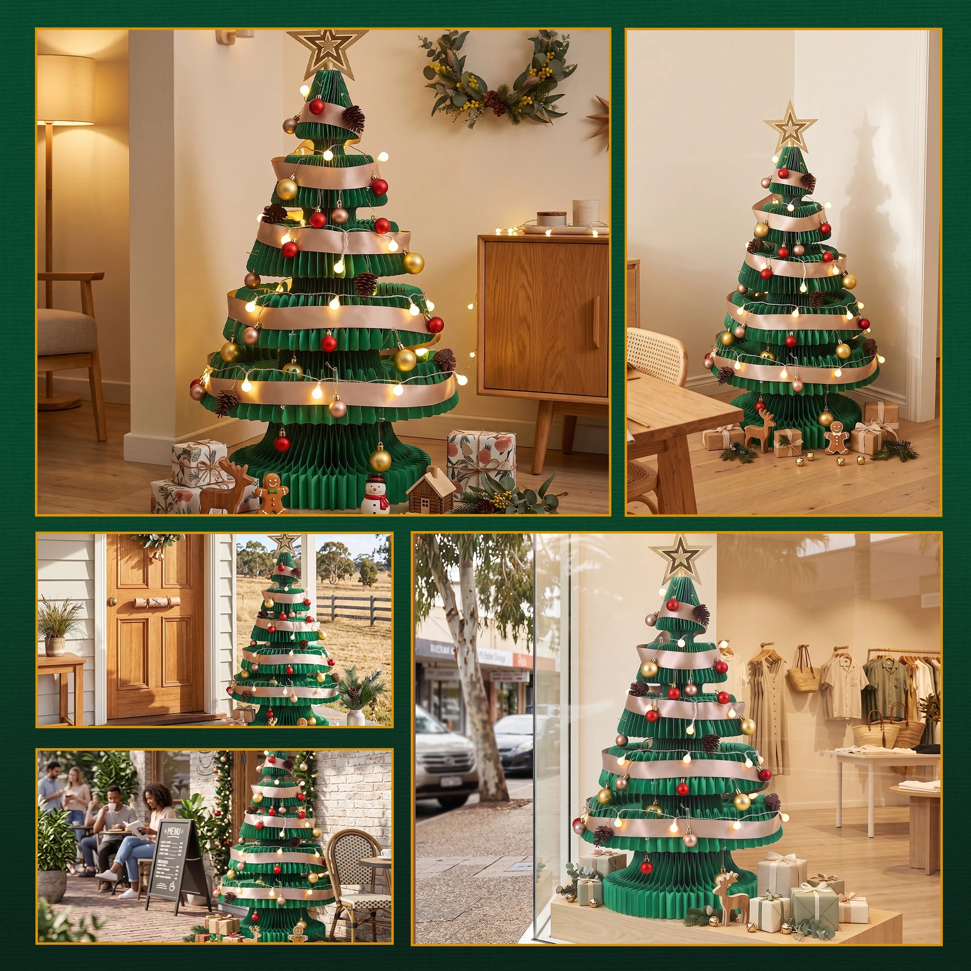 9 Jingle Jollys Paper Christmas Tree Foldable 87CM w/ Star Topper LEDs Xmas Decoration Kit - Green, 9 of 9