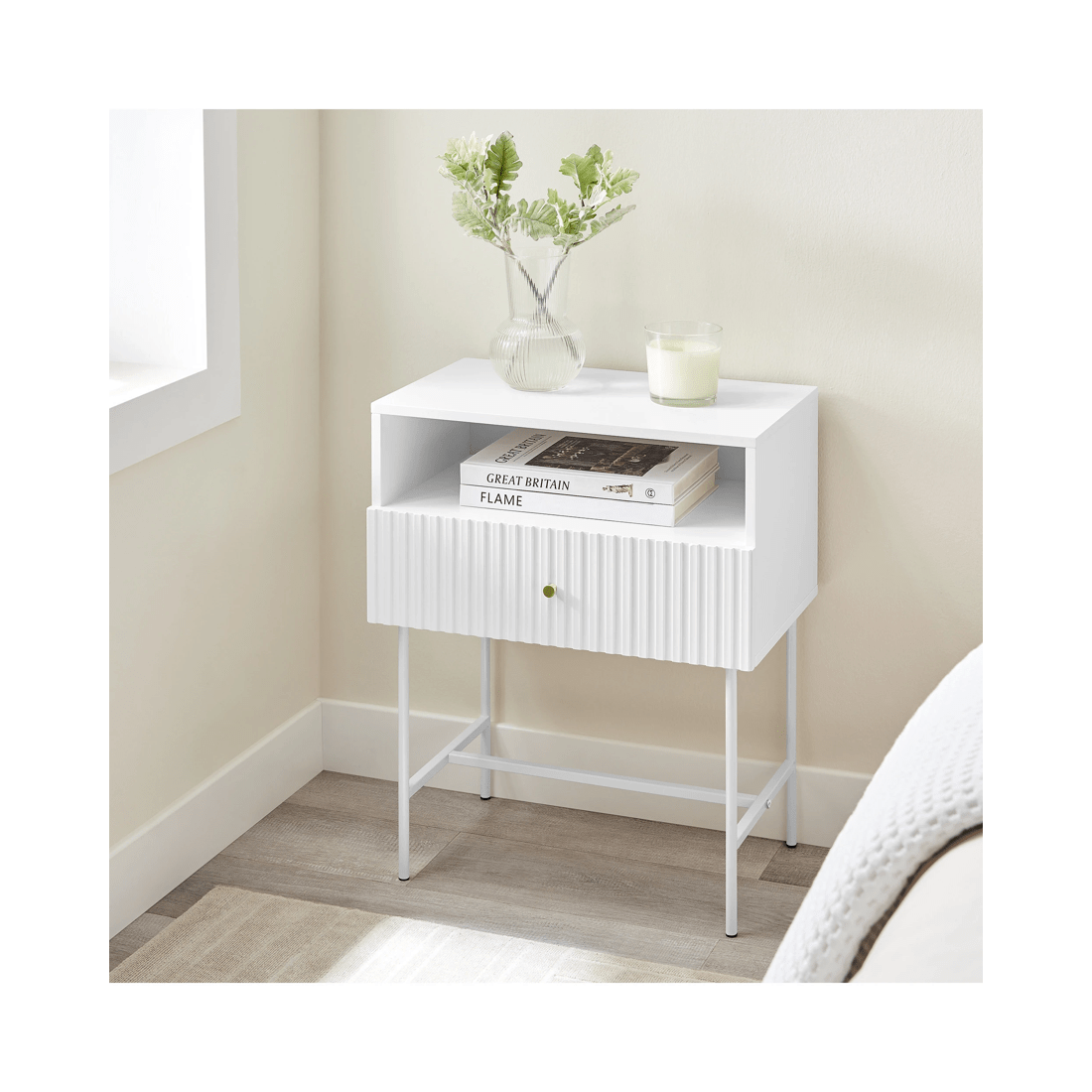 7 Sarantino Cecil Slender Fluted Bedside Table - White, 7 of 8