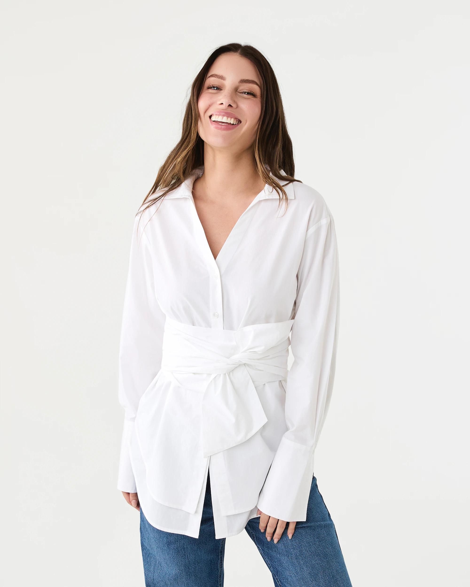 1 Long Sleeve Wrap Waist Shirt White, 1 of 8