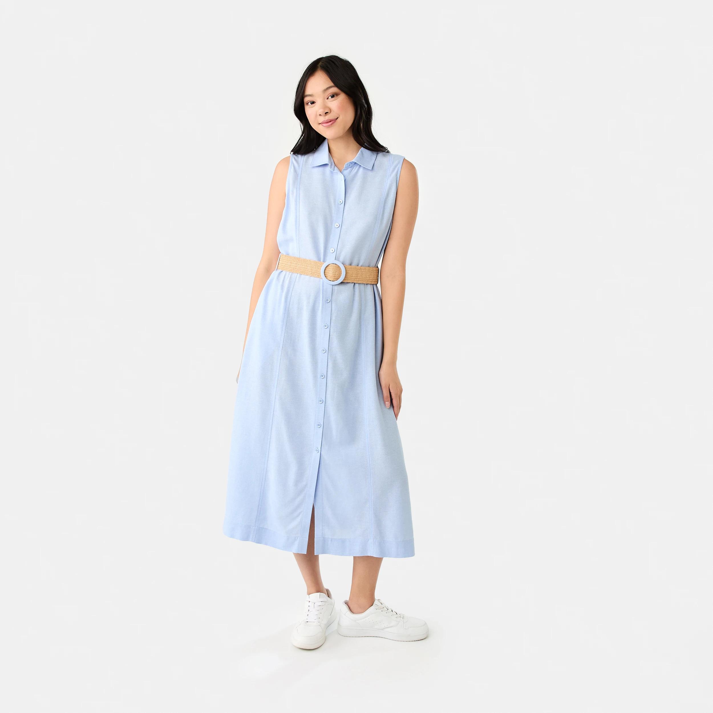 1 Sleeveless Collared Linen Blend Midi Dress Bruni Blue, 1 of 8