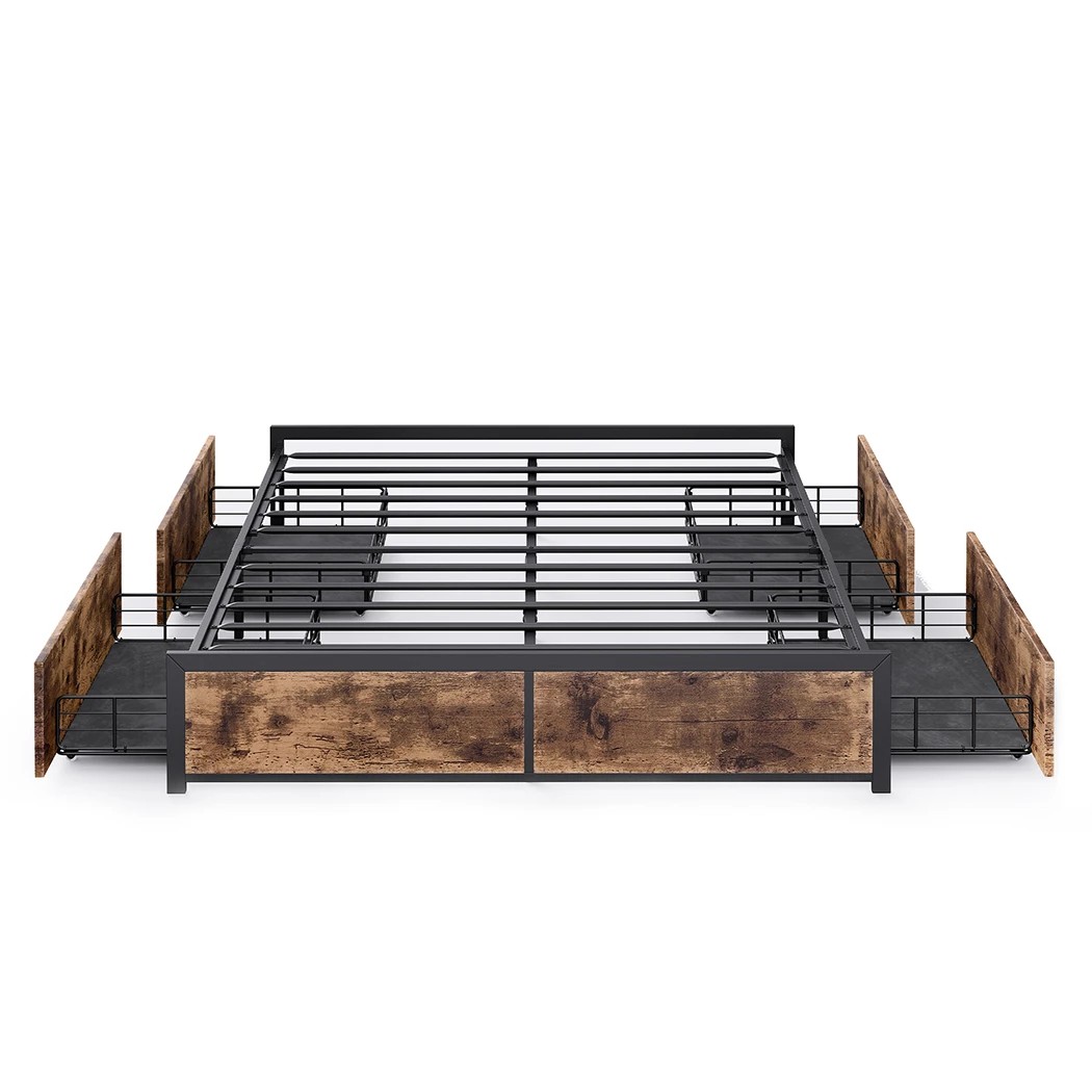 2 Levede Queen Size Metal Bed Frame Industrial With 4 Drawers, 2 of 8