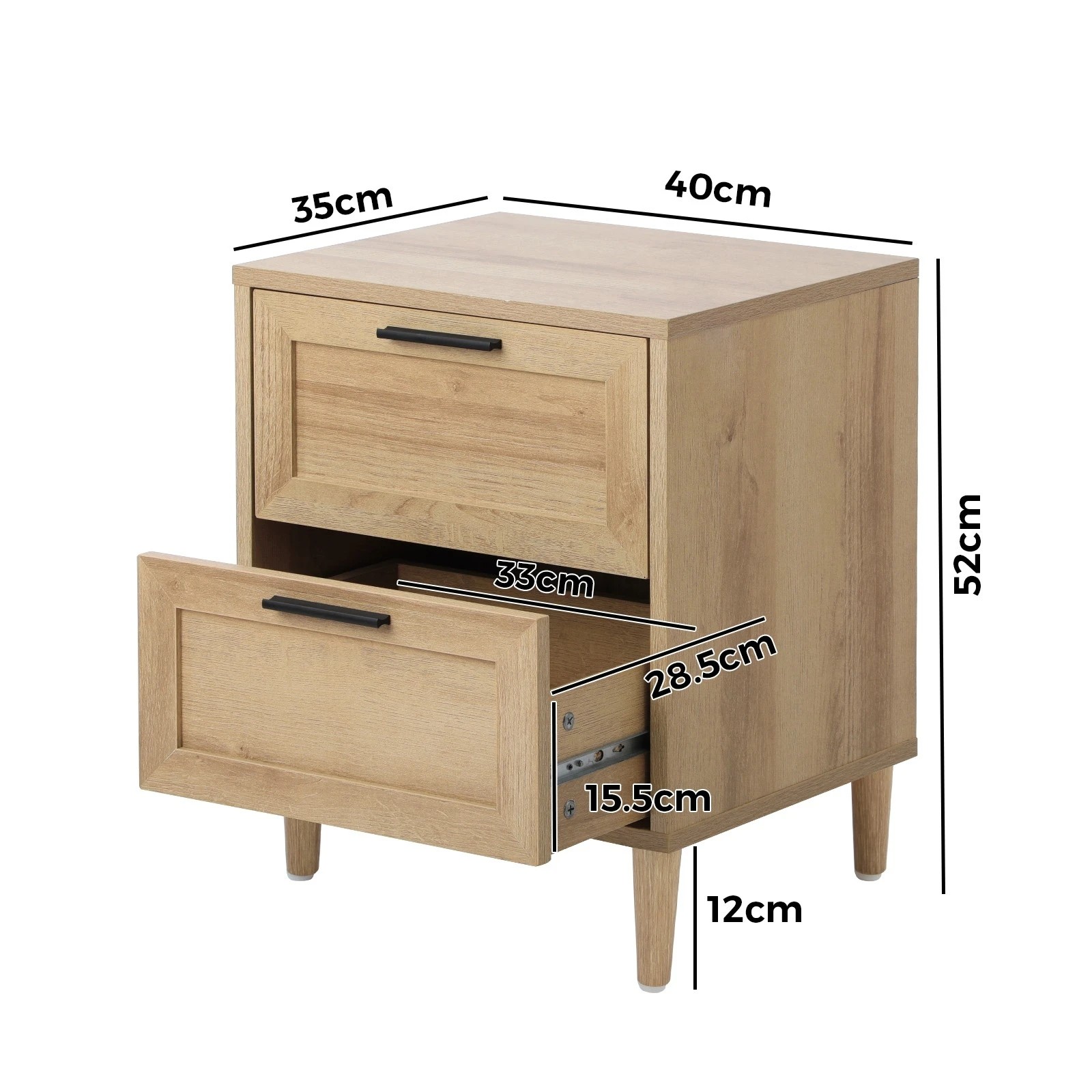 2 Oikiture Bedside Tables Set of 2 Nightstand Side End Table Bedroom Storage - Natural, 2 of 9