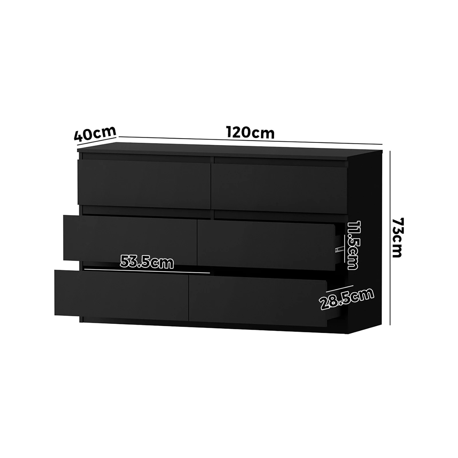 9 Oikiture 6 Chest of Drawers Lowboy Storage Cabinet Dresser Table - Black, 9 of 9