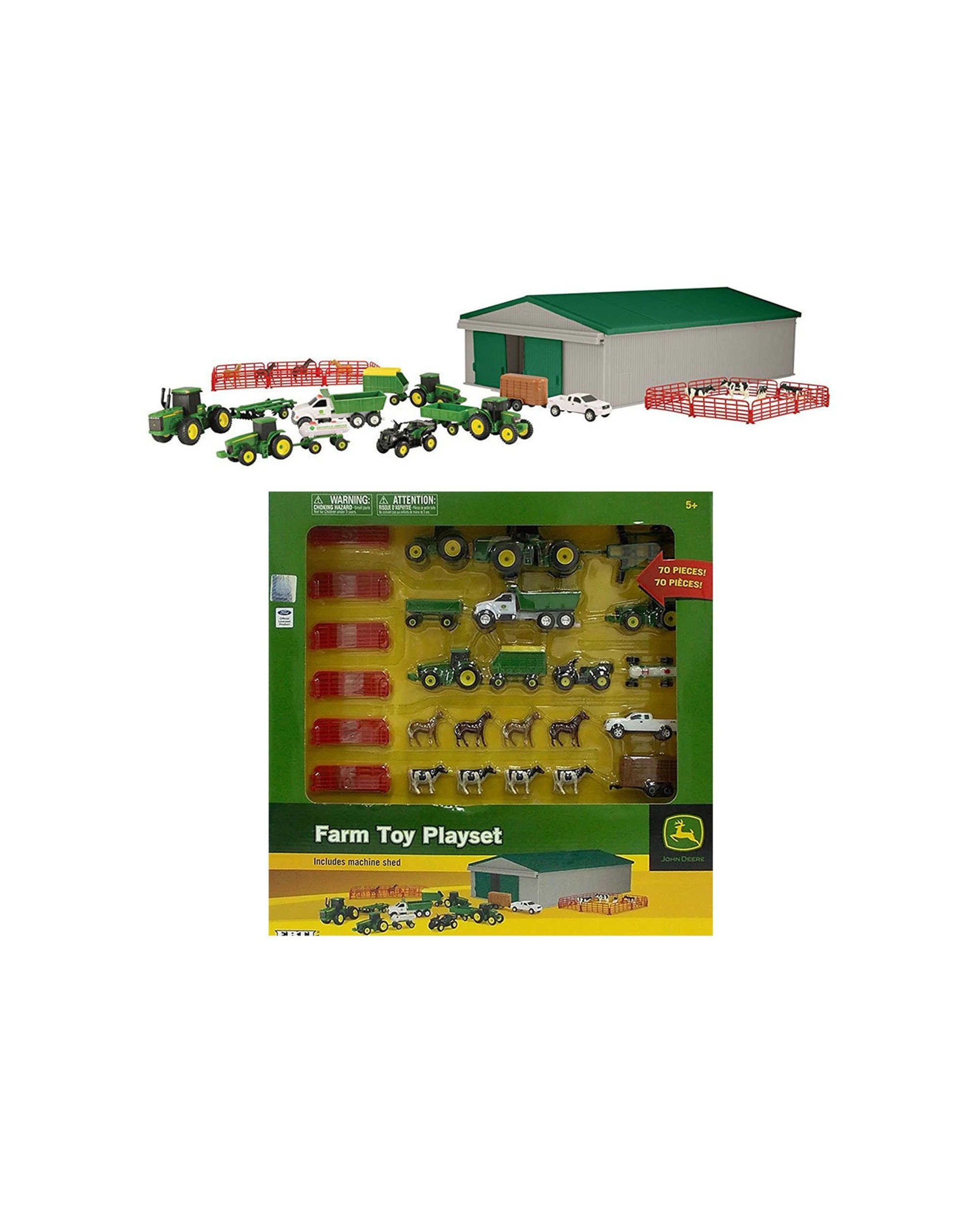 1 John Deere 70 Piece Farm Toy Set With Diecast Vehicles And Machine Shed Kids Playset 5+ - Green, 1 of 4