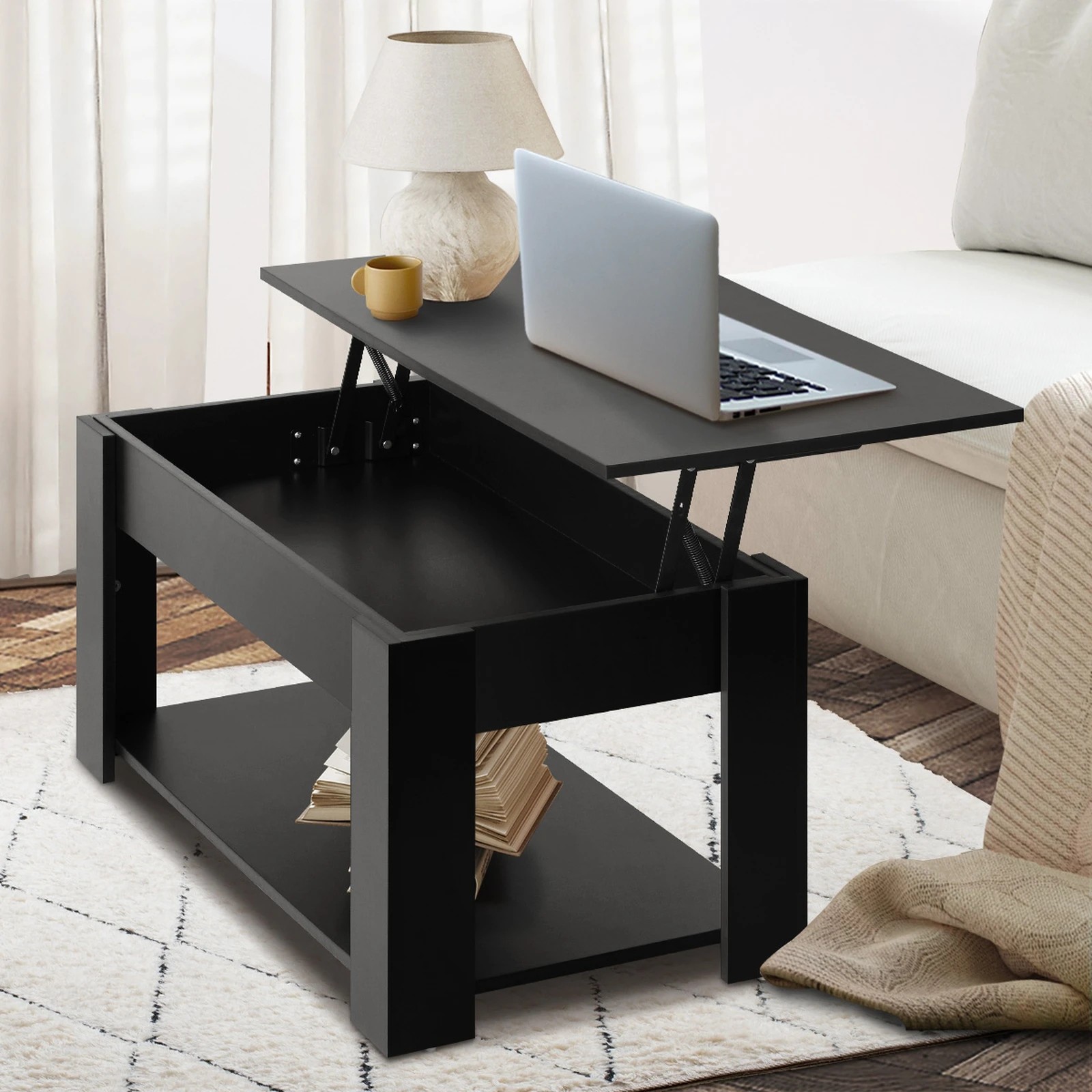 3 Oikiture Coffee Table Lift Up Top Modern Tables Hidden Book Storage
 - Black, 3 of 10