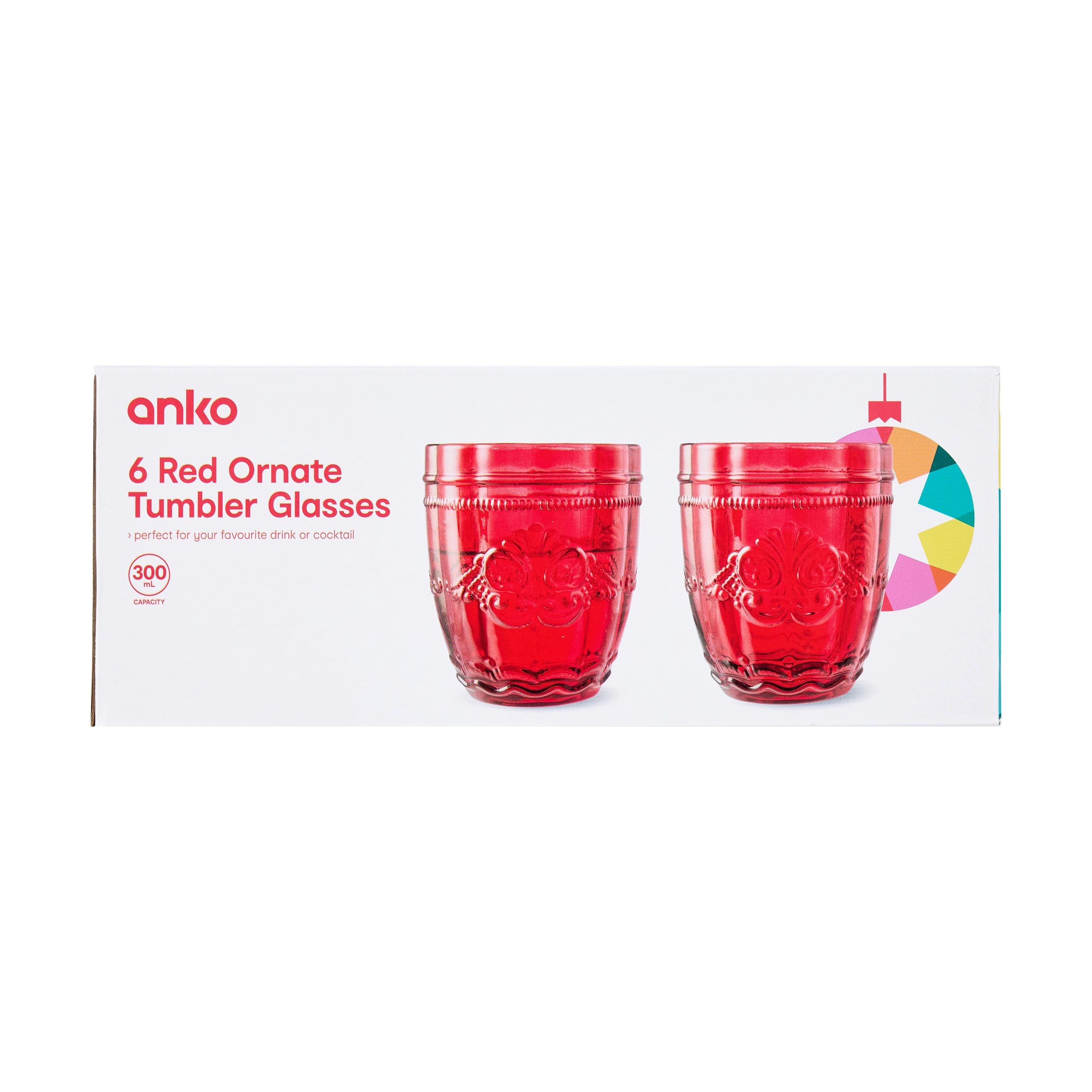 6 6 Red Ornate Tumbler Glasses, 6 of 6