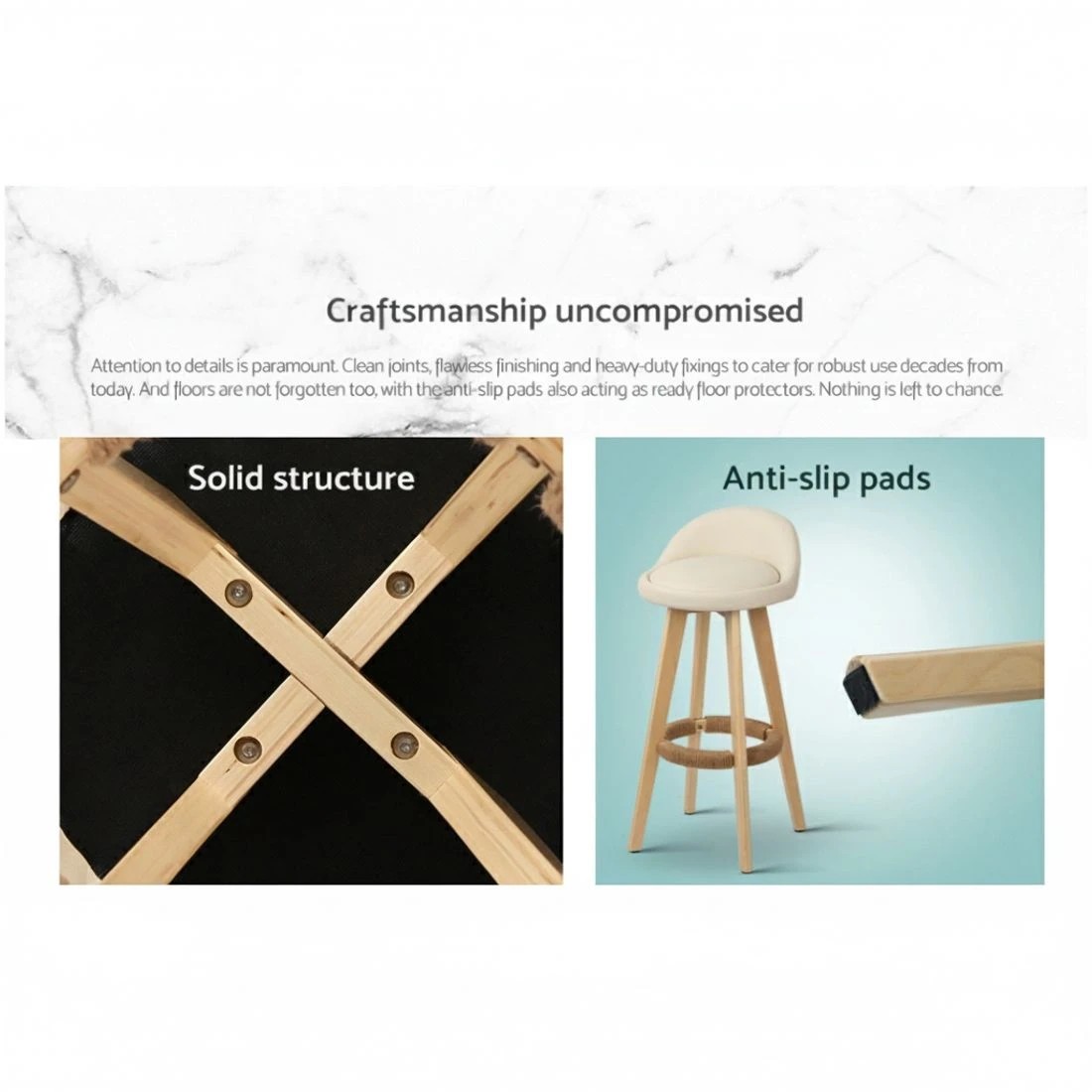 5 Artiss 4x Bar Stools Padded Leather Wooden - Beige, 5 of 5