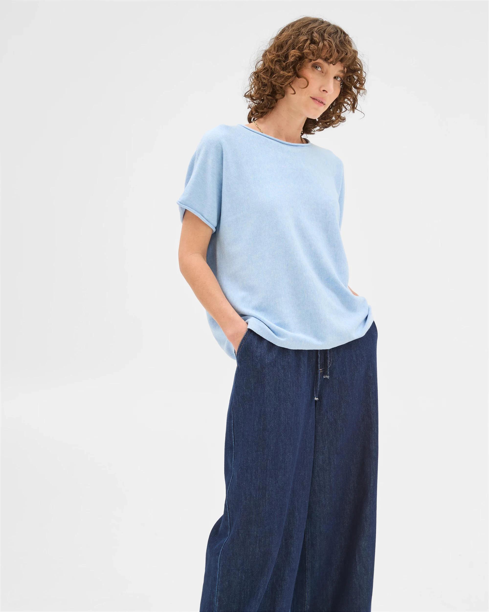 1 Target Australian Cotton Blend Rolled Knit T-Shirt HYDRANGEA MARLE, 1 of 6