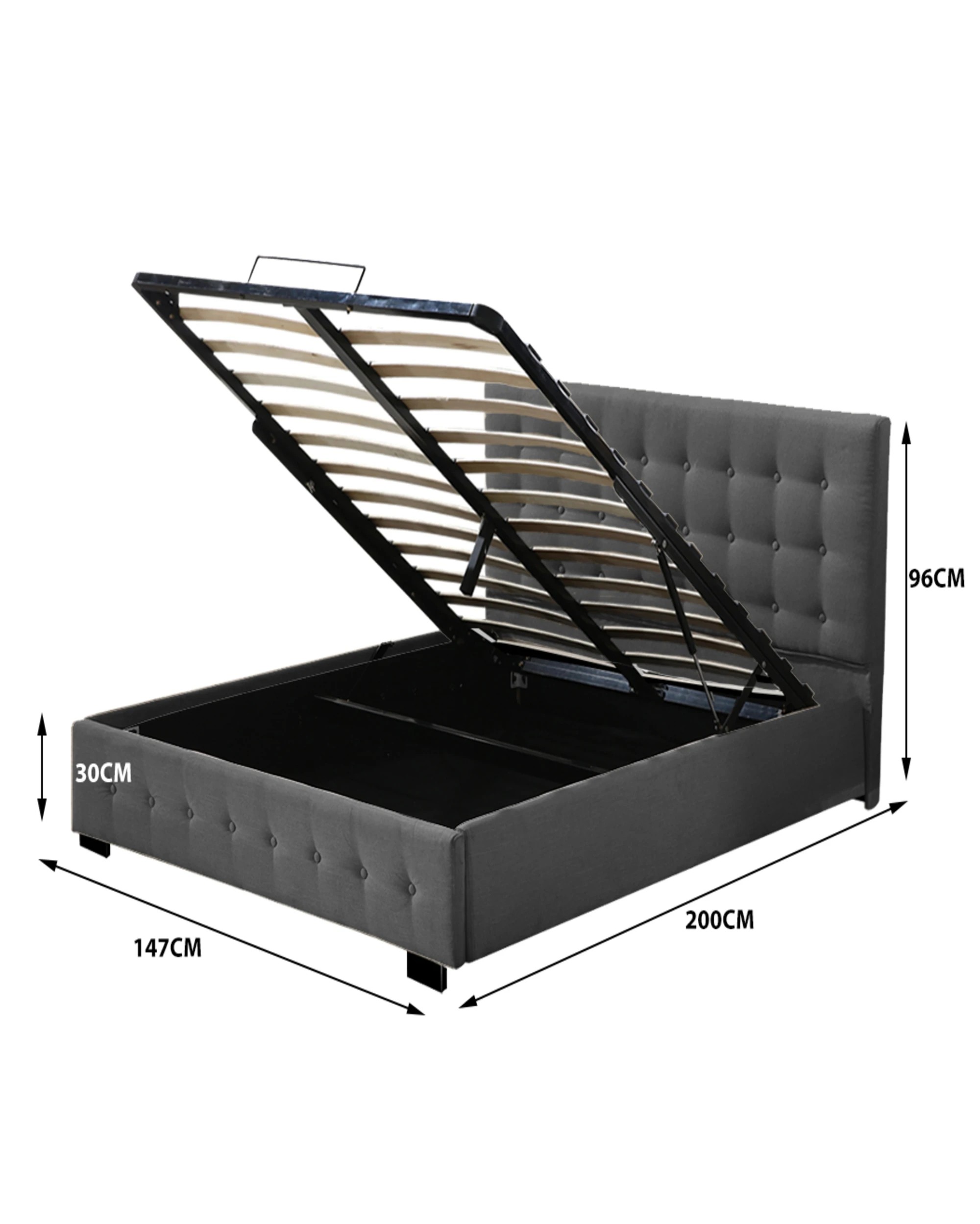 3 Levede Gas Lift Bed Frame Double - Dark Grey, 3 of 7