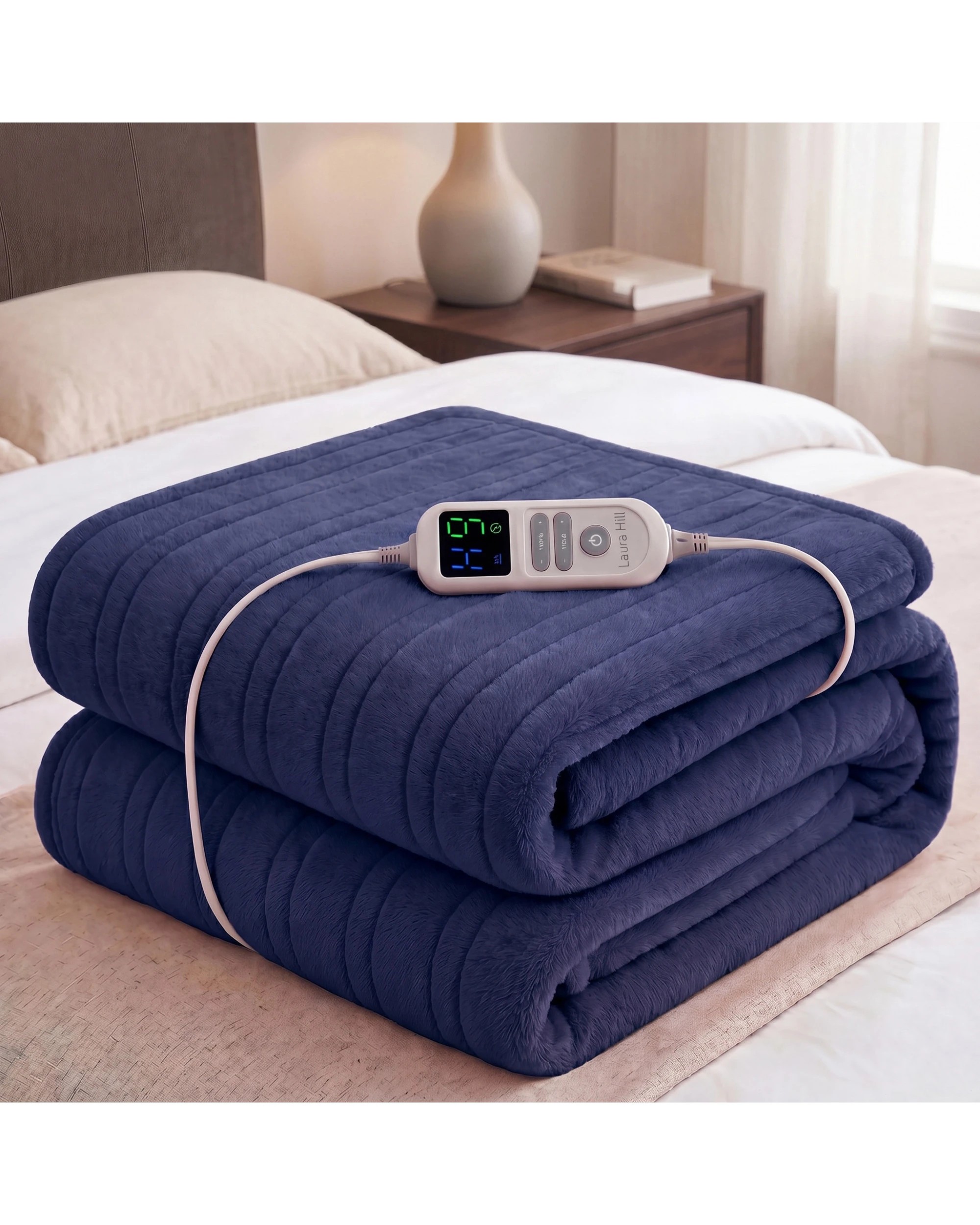 2 Laura Hill XL Electric Heated Blanket Throw Soft Coral Fleece 10 Heat Settings Machine Washable - Blue, 2 of 8