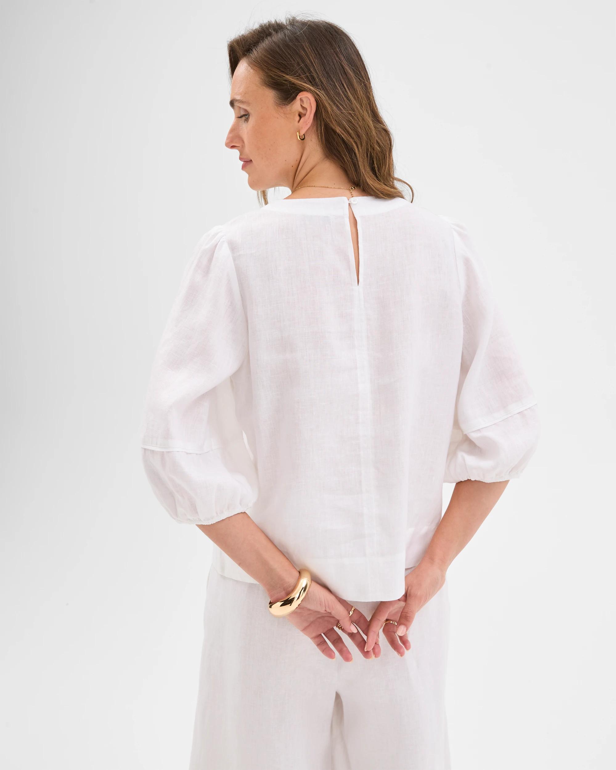 6 Target Woman European Linen Femme Popover Blouse WHITE, 6 of 6