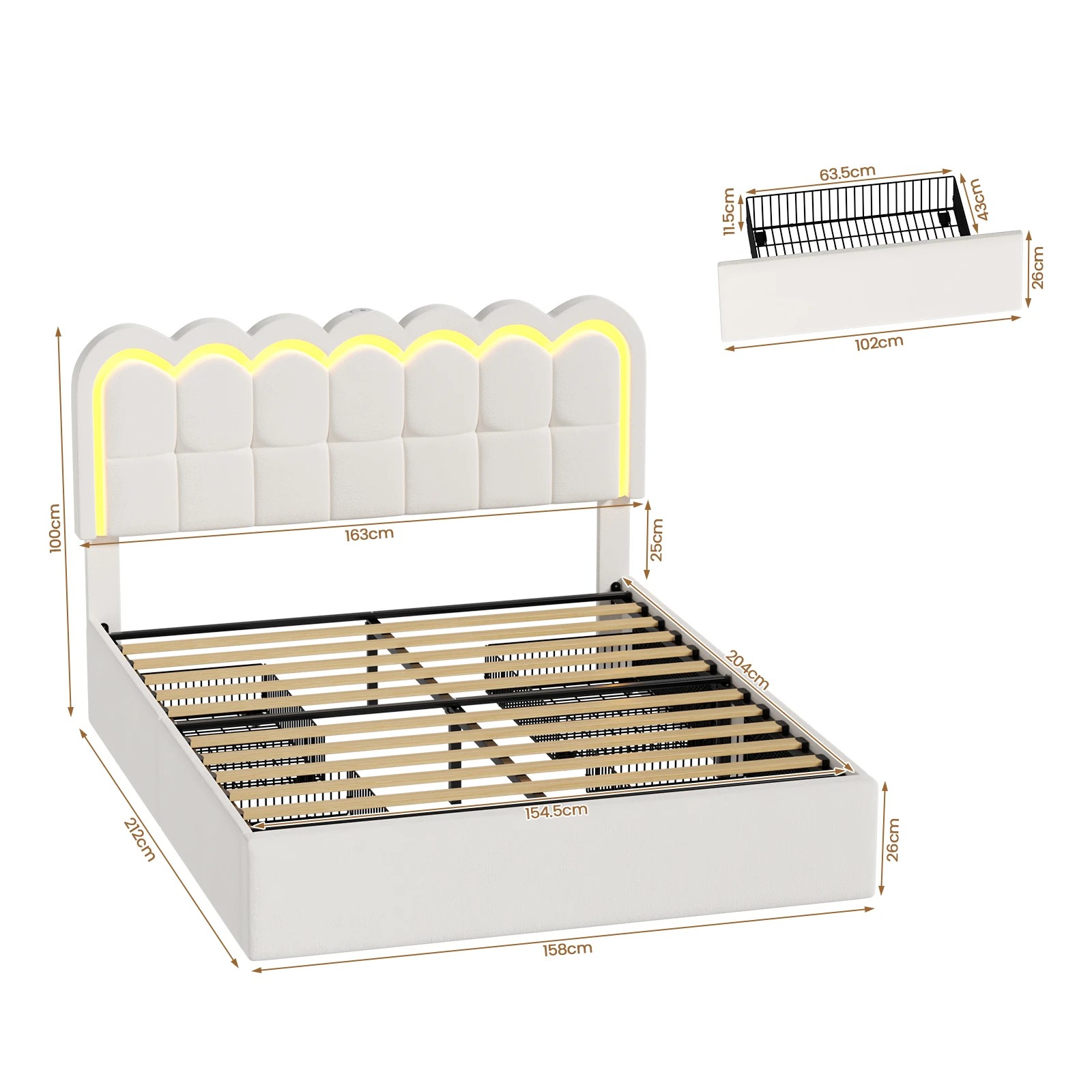 3 Advwin Queen Hidden Storage Bed Frame with Charging Station - Beige, 3 of 8
