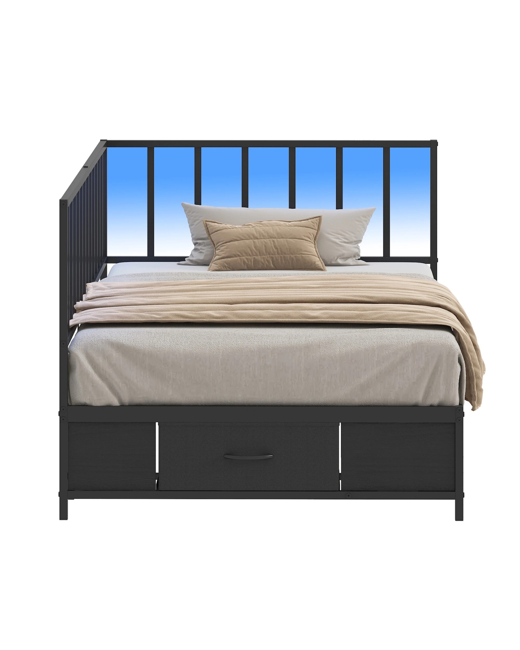 4 Advwin Single Corner Bed Frame L Shaped with LED Light and Drawers - Black, 4 of 9