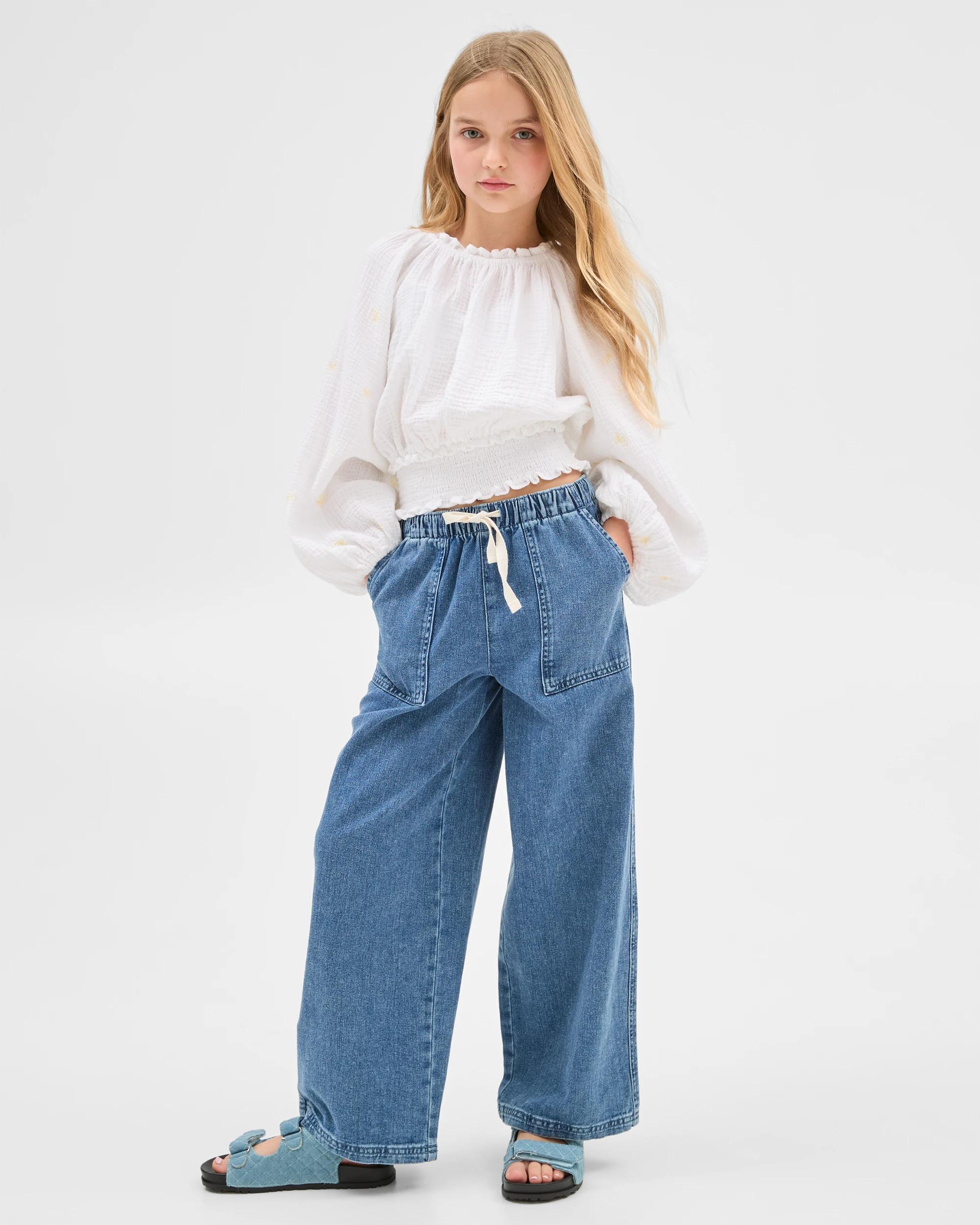 5 Target Wide Leg Pull On Denim Pants MID WASH, 5 of 10