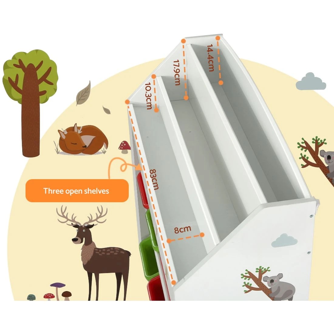 8 Keezi 3 Tiers Kids Bookshelf Storage Children Bookcase Toy Box Organiser Rack 6 Bins - Multi, 8 of 8