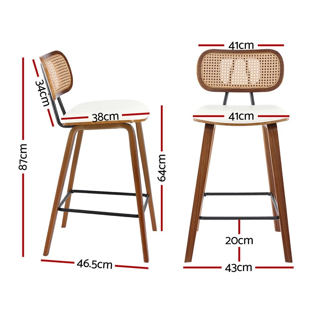 2 2x Artiss Bar Stools Kitchen Counter Rattan Chairs PU Leather Padding - Brown, 2 of 5