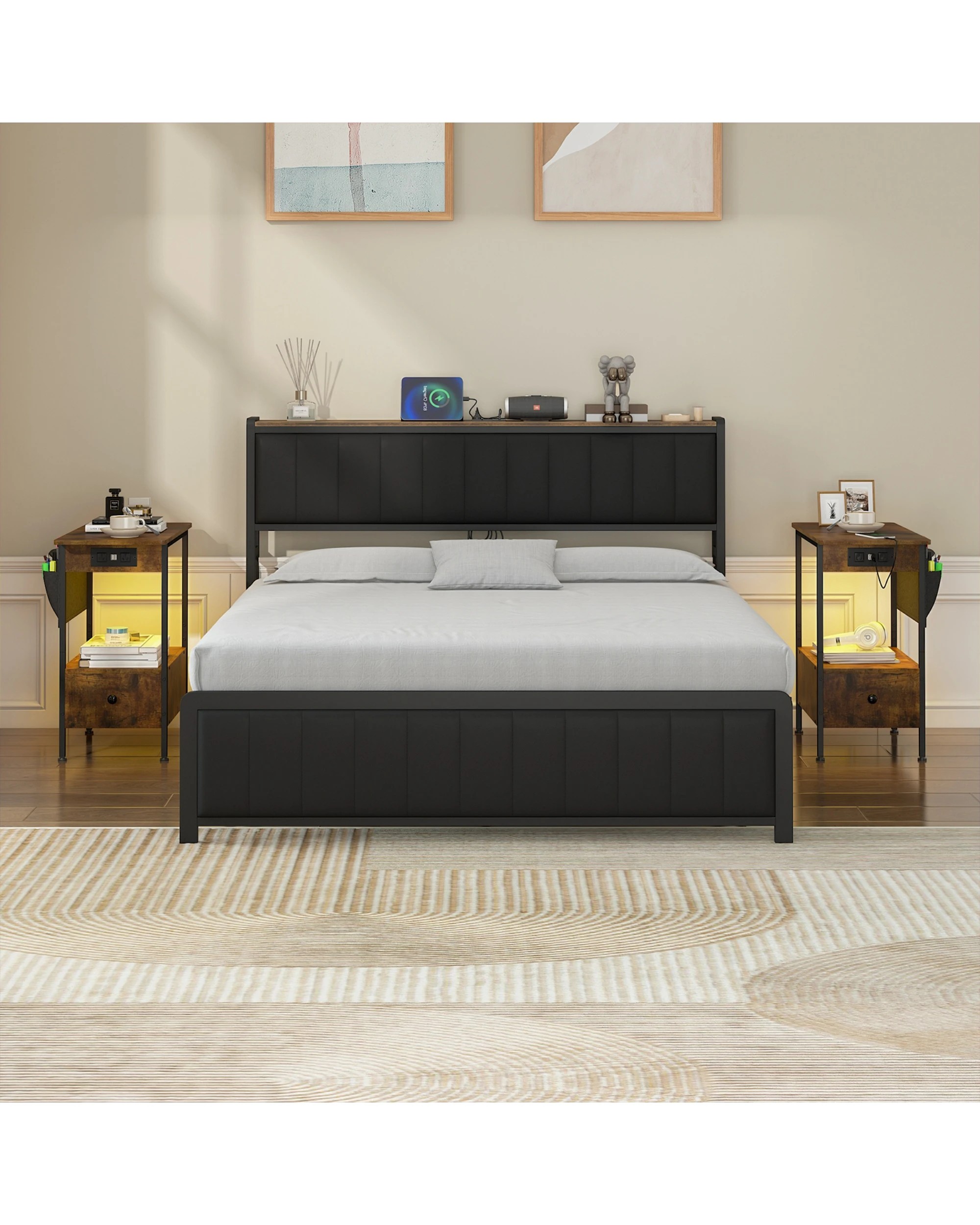 4 Advwin LED End Table Sofa Side Table with Charging Station and Drawers Narrow Bedside Table with Storage Pocket, 4 of 10