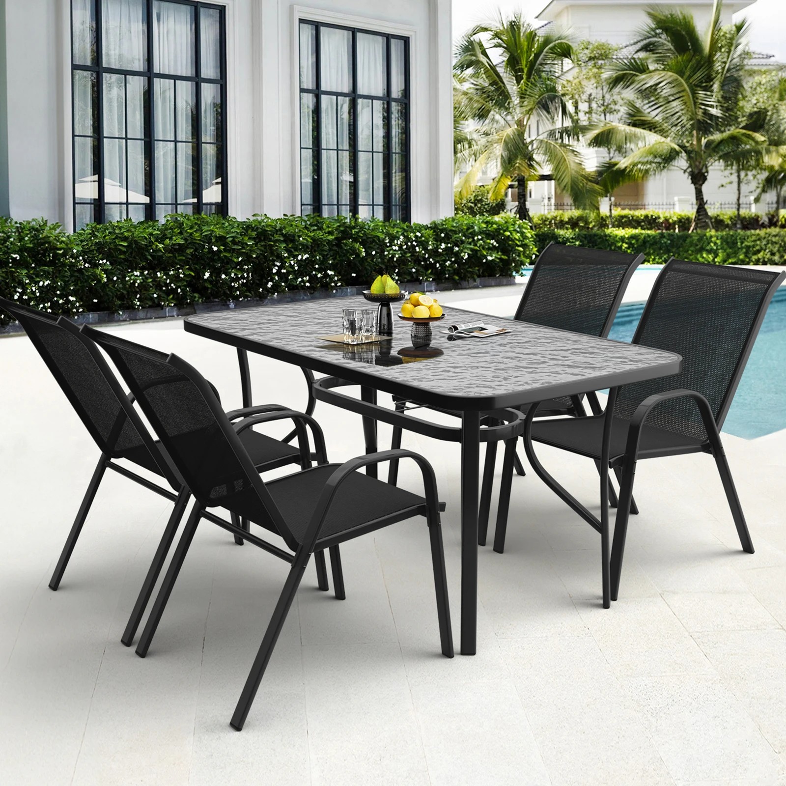 4 Alfordson Outdoor Furniture Patio Dining Table Garden 140CM X 80CM Glass - Black, 4 of 10