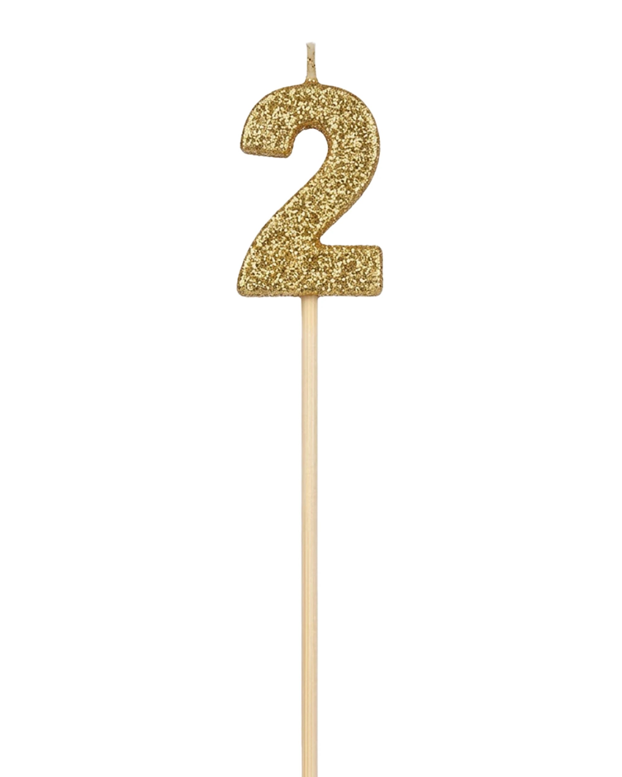 1 Alpen Candle Glitter Long Stick Number 2 Birthday Cake Decoration - Gold, 1 of 2
