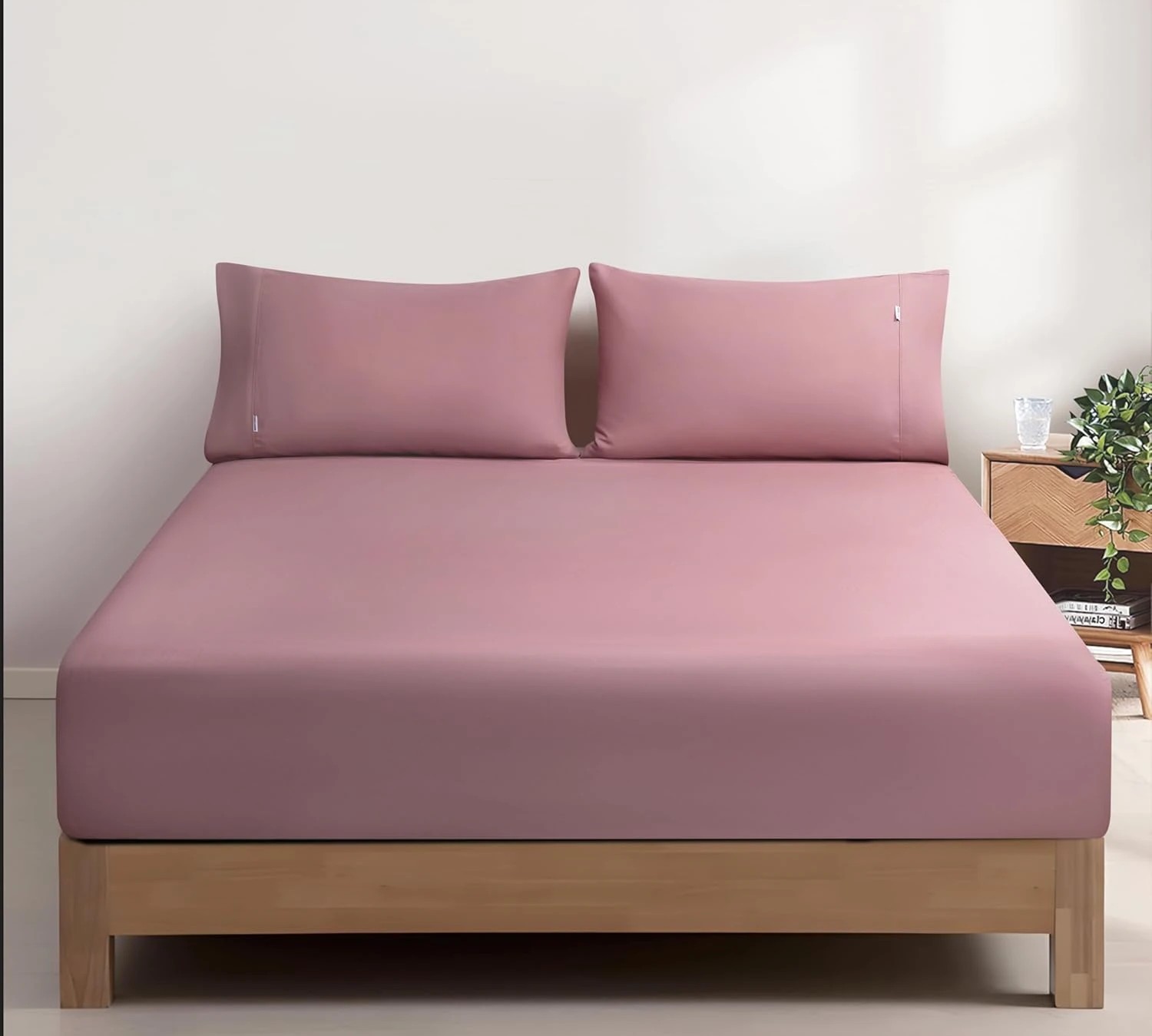 1 Gioia Casa Vintage Washed Cotton Fitted Sheet Set Soft Breathable - Double Bed - Rose, 1 of 4