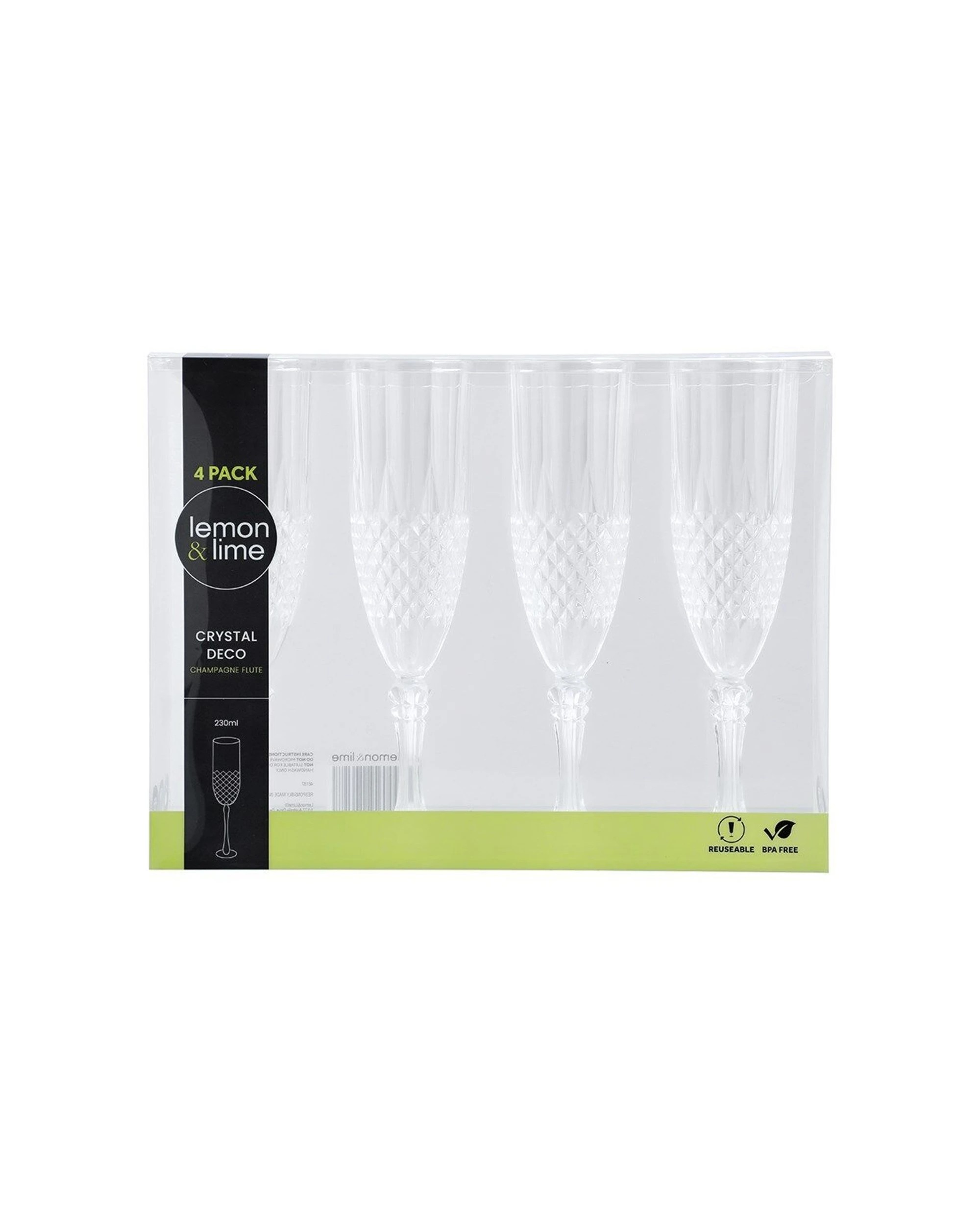 3 Lemon & Lime 32pc Crystal Deco Plastic Reusable Flute 230ml - Clear, 3 of 6