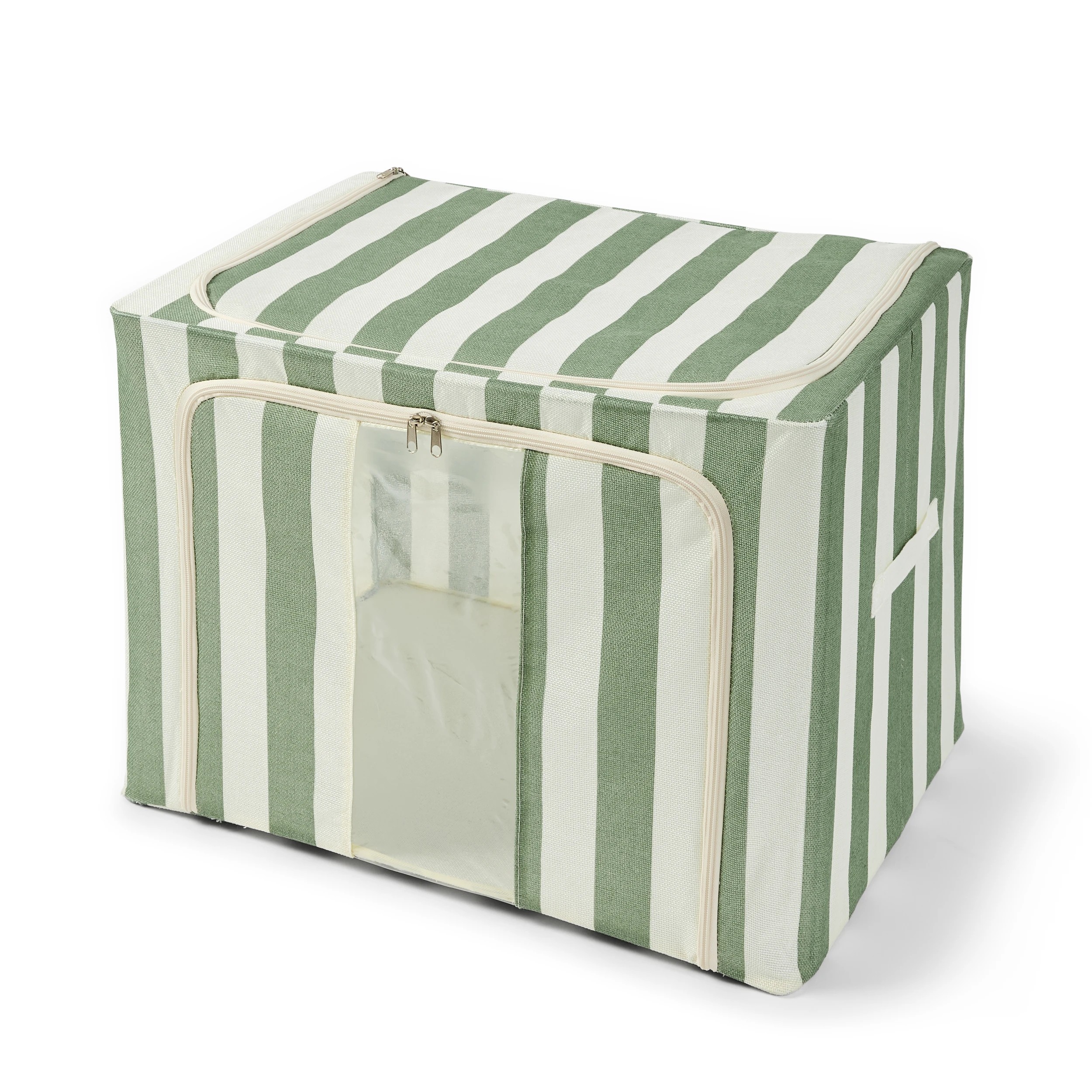 4 Linen Look Collapsible Box with Window - Extra Large, Green Stripe, 4 of 9