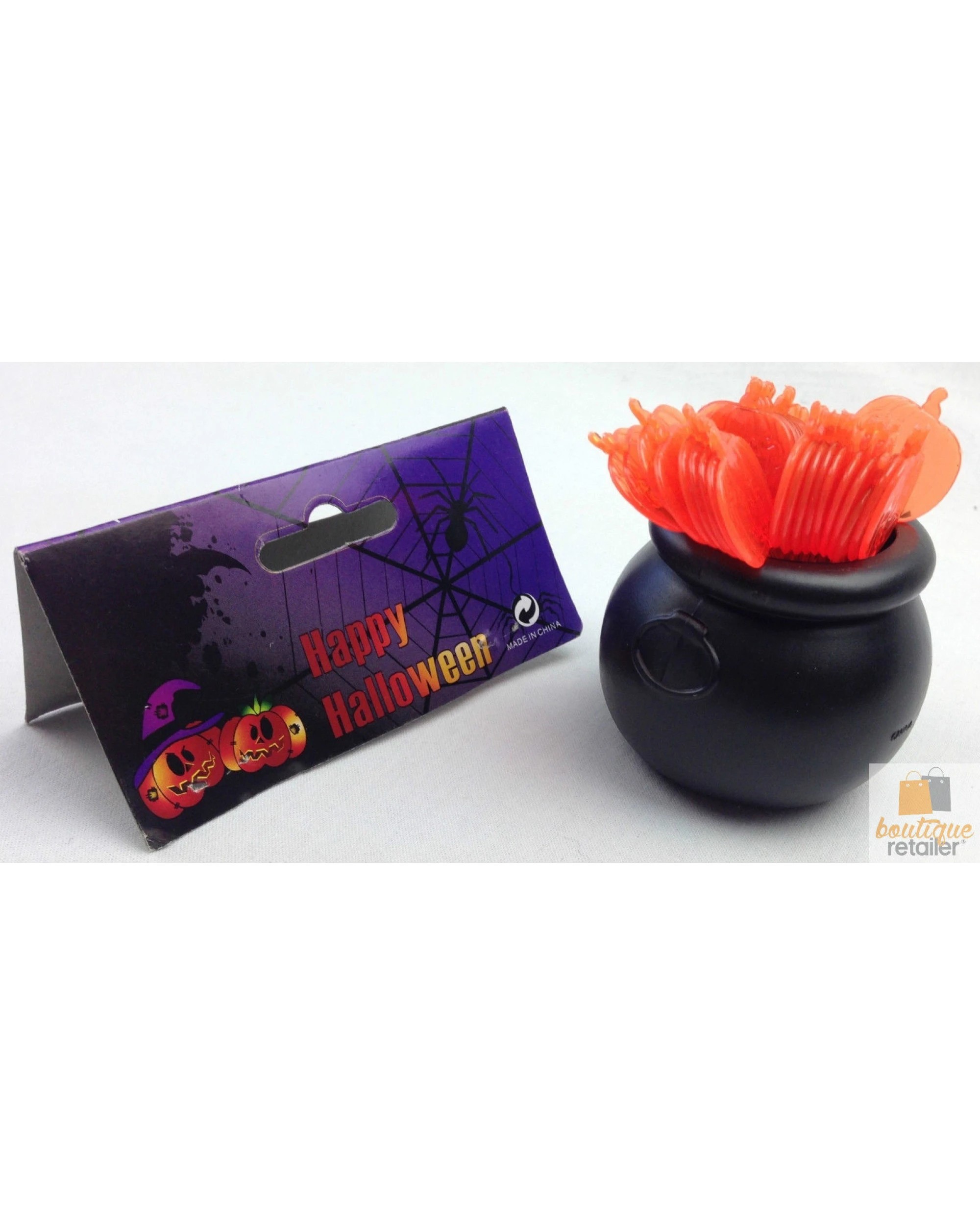 3 BR Costumes Halloween Cauldron Cupcake Picks with Pumpkin Design, 3 of 4