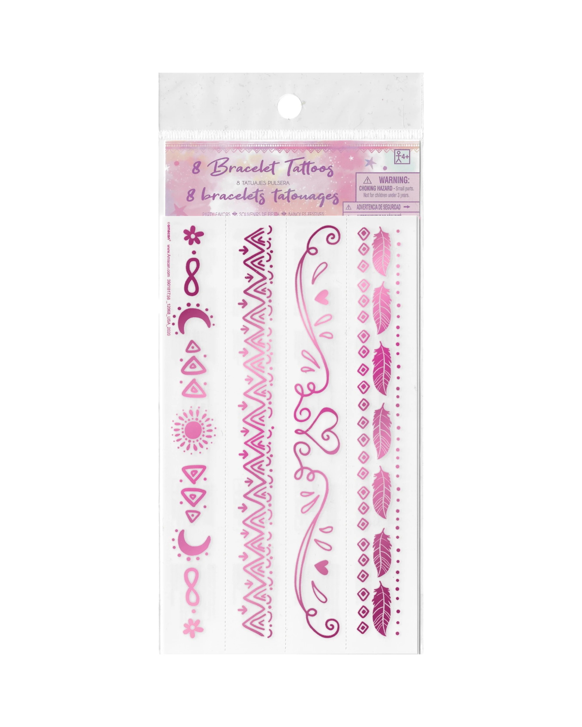 1 Amscan Inc. Girl Chella Bracelet Tattoos 2 Sheets - Pink, 1 of 1