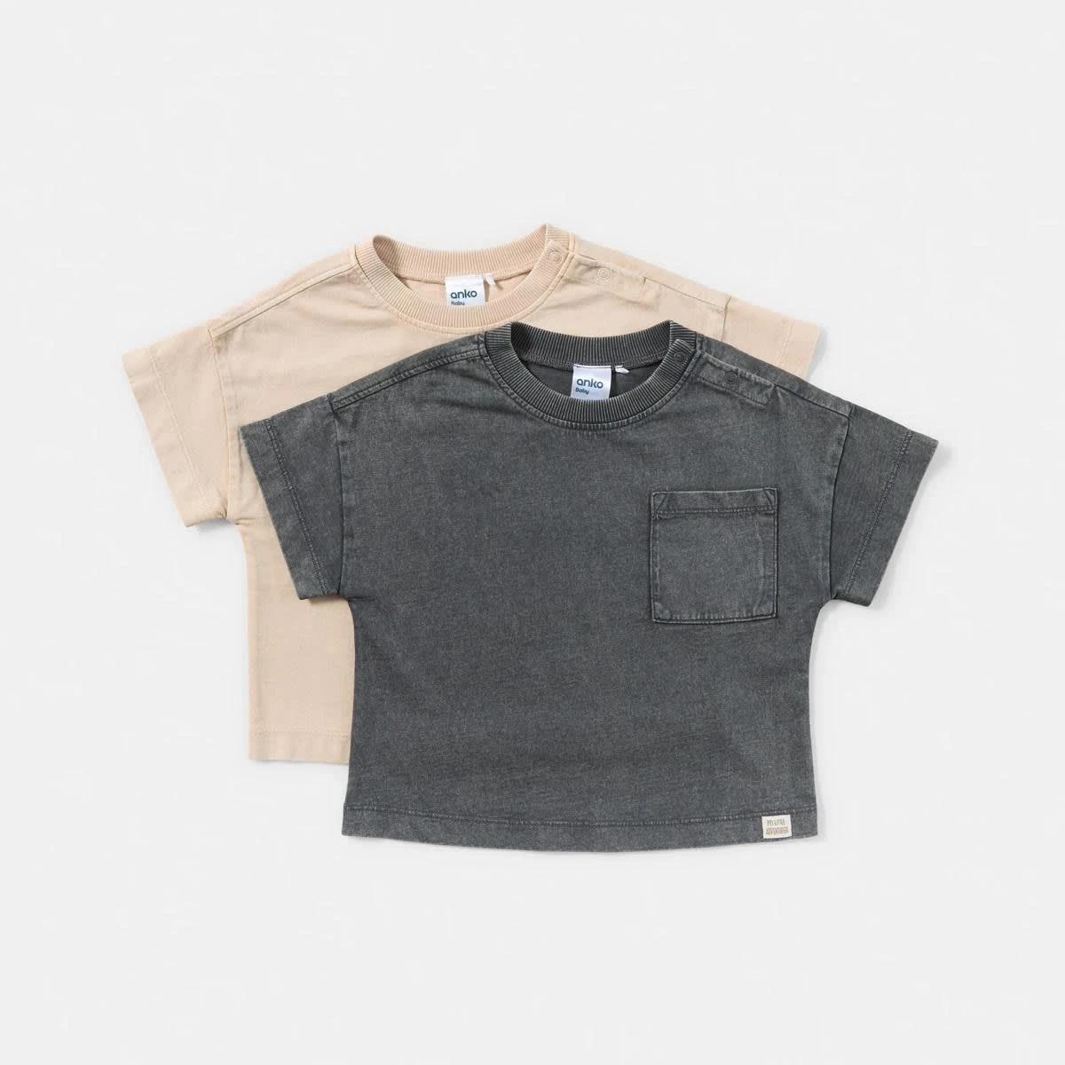 4 2 Pack Short Sleeve Oversized Wash T-shirt BEIGE, CHARCOAL, 4 of 6