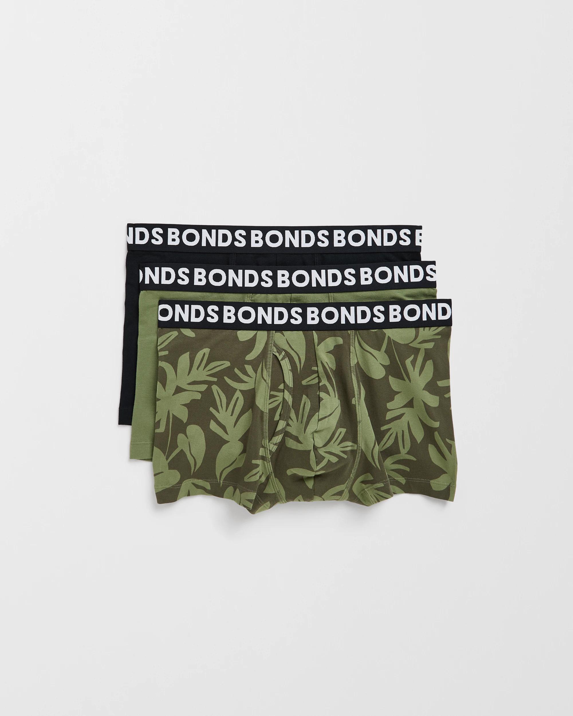 1 Bonds 3 Pack Everyday Trunks GREEN PATCHY PALM, 1 of 4