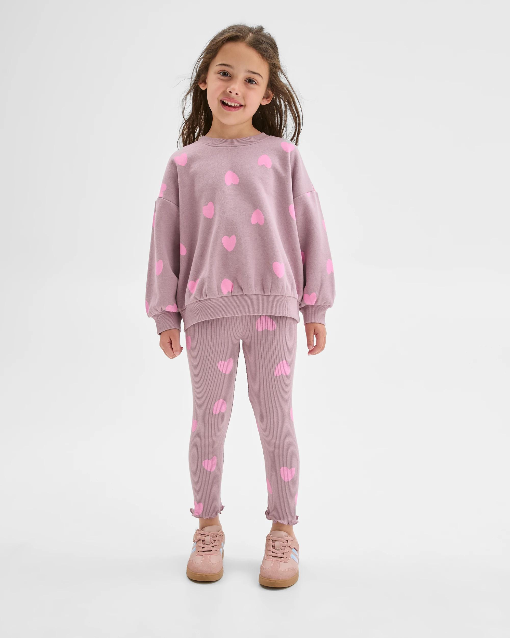 1 Target Kids Australian Cotton Blend Loose Fleece Jumper PINK HEART AOP PURPLE, 1 of 5