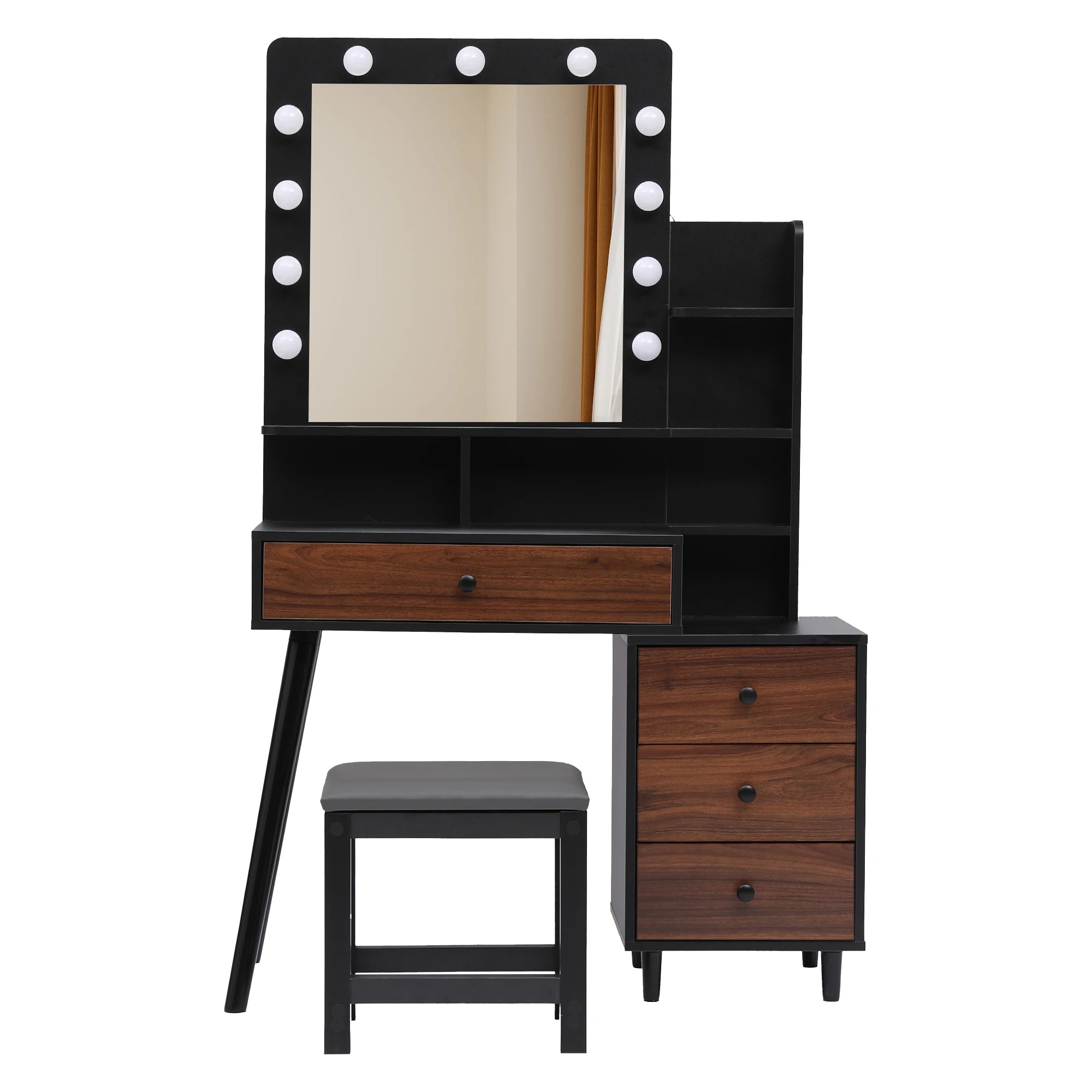 2 Levede Led Mirrordressing Table Set-black, 2 of 9
