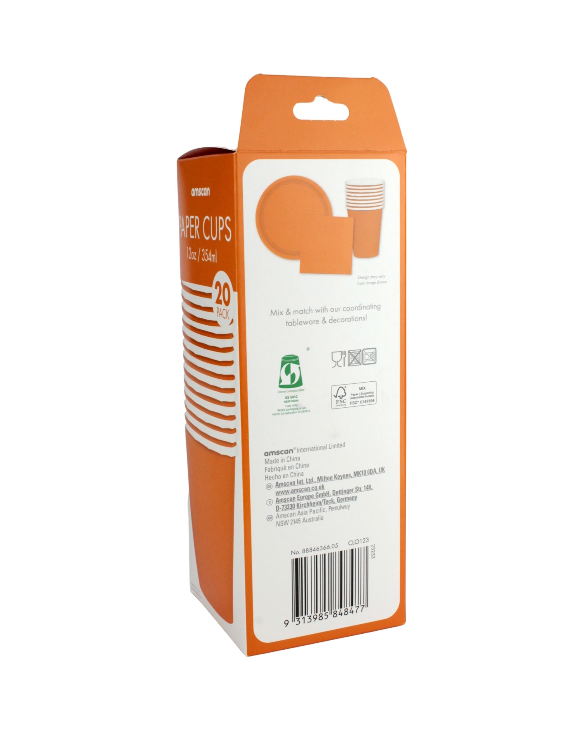 3 Amscan Paper Cups 354ml Pack of 20 - Pumpkin Orange - Pumpkin Orange, 3 of 3