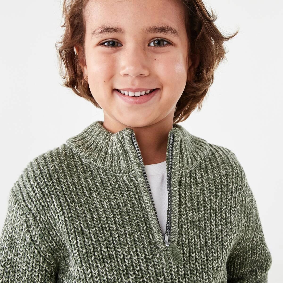 3 Fisherman Quarter Zip Knit Top Grn Rib, 3 of 8