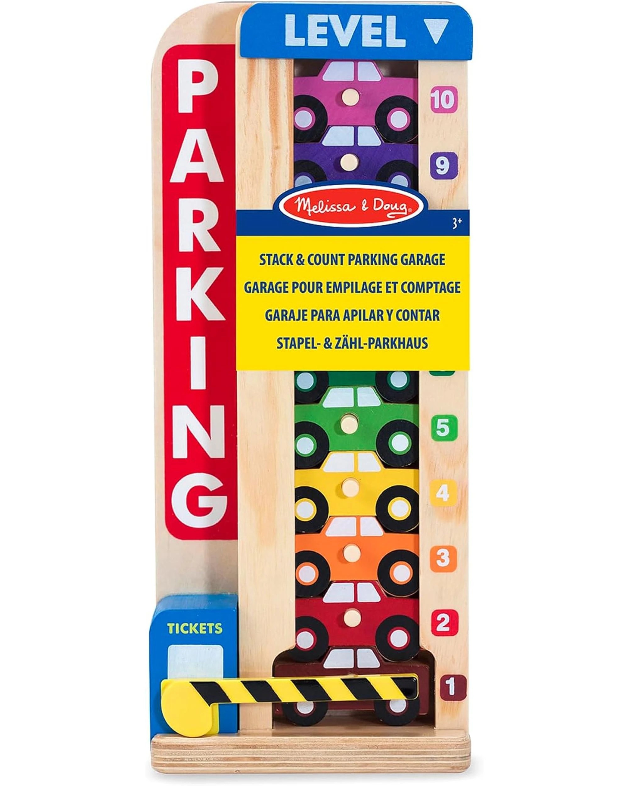 1 Melissa and Doug Stack and Count Wooden Parking Garage with 10 Cars, 1 of 4