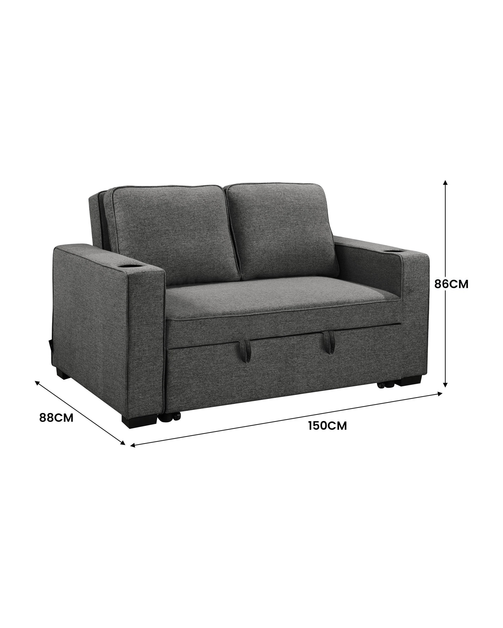 2 Sarantino Hoffman Linen Sofa Bed With Cushions And Cup Holders Dark Grey, 2 of 5