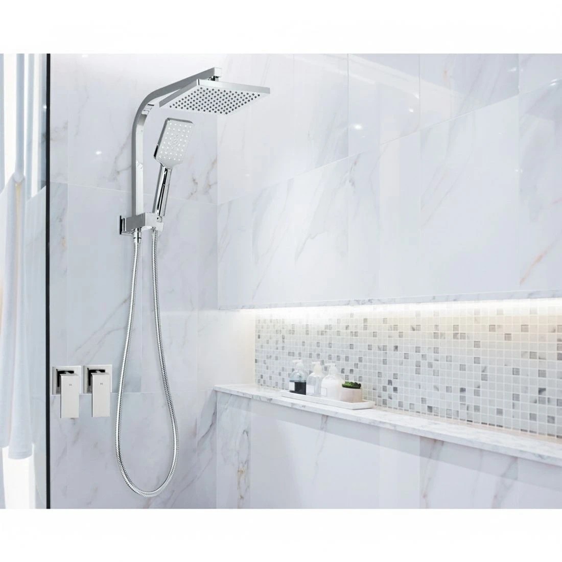 5 Cefito Shower Twins Tap Wall Bath Taps Brass Hot Cold Basin Bathroom - Silver, 5 of 5