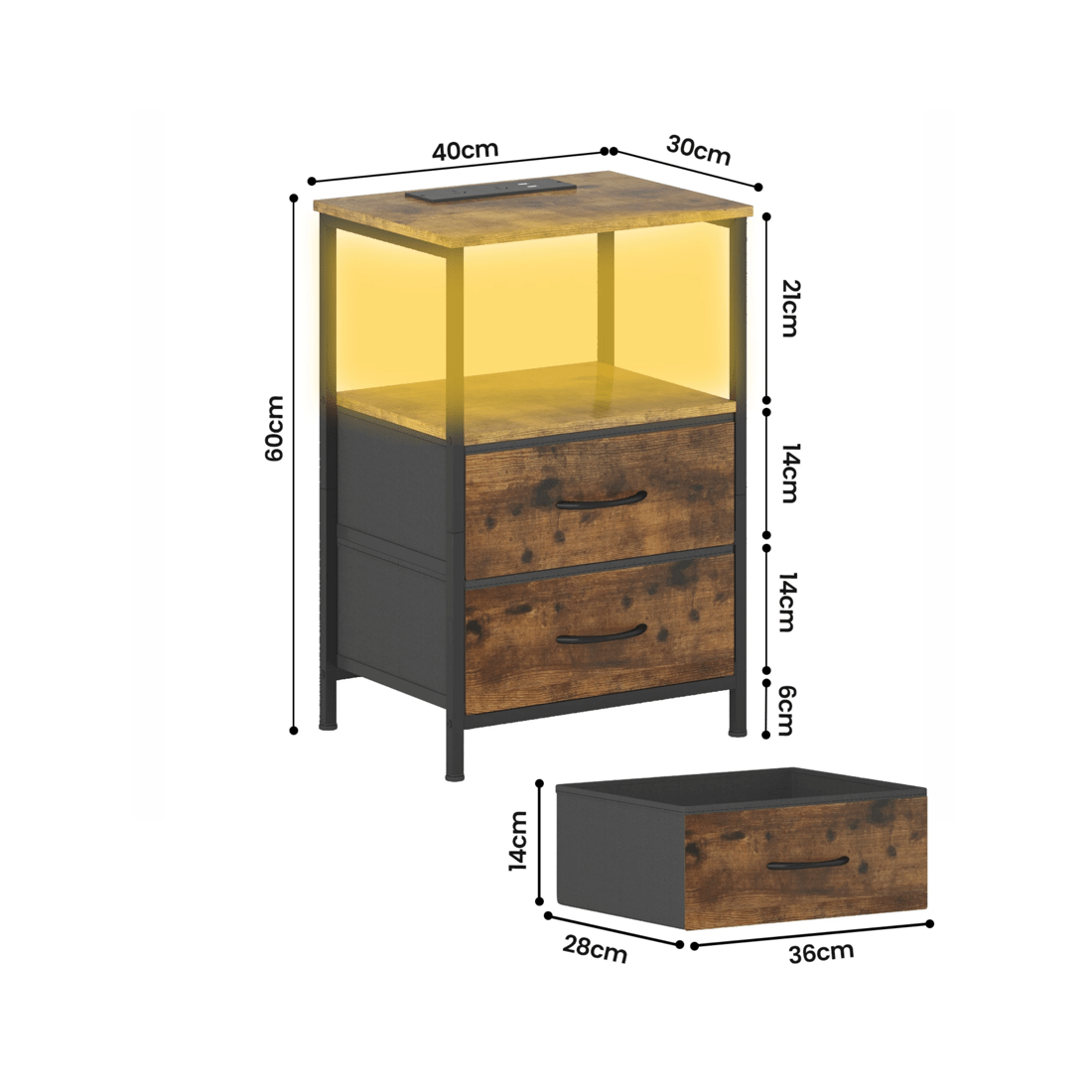 3 Advwin Led Bedside Table Set Of 2 Charging Station Nightstand, 3 of 6