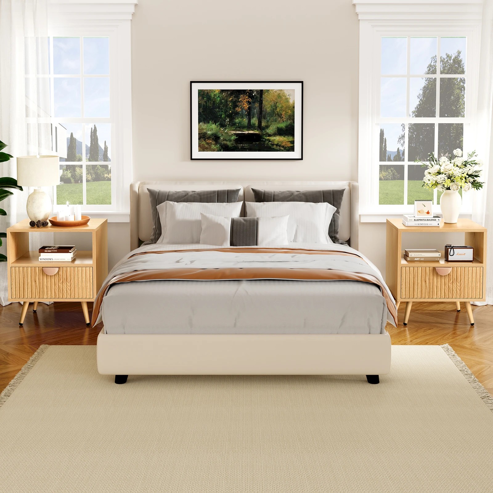 10 Alfordson Bedside Table 1 Drawer Side Storage Shelf Nightstand - Oak, 10 of 10