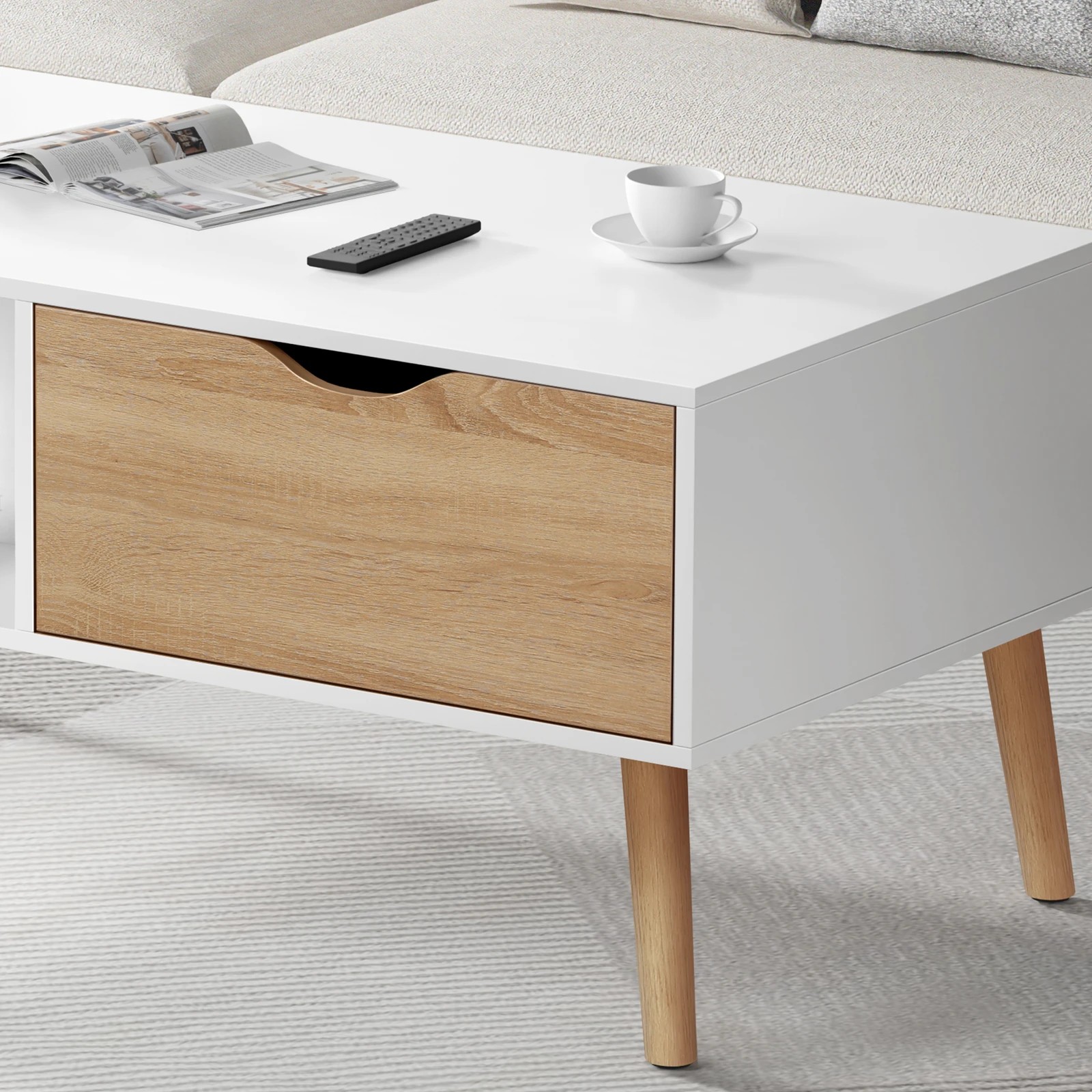 6 Alfordson Coffee Table Storage Tables 2 Drawers Shelf Modern Desk - Oak Whtie, 6 of 10