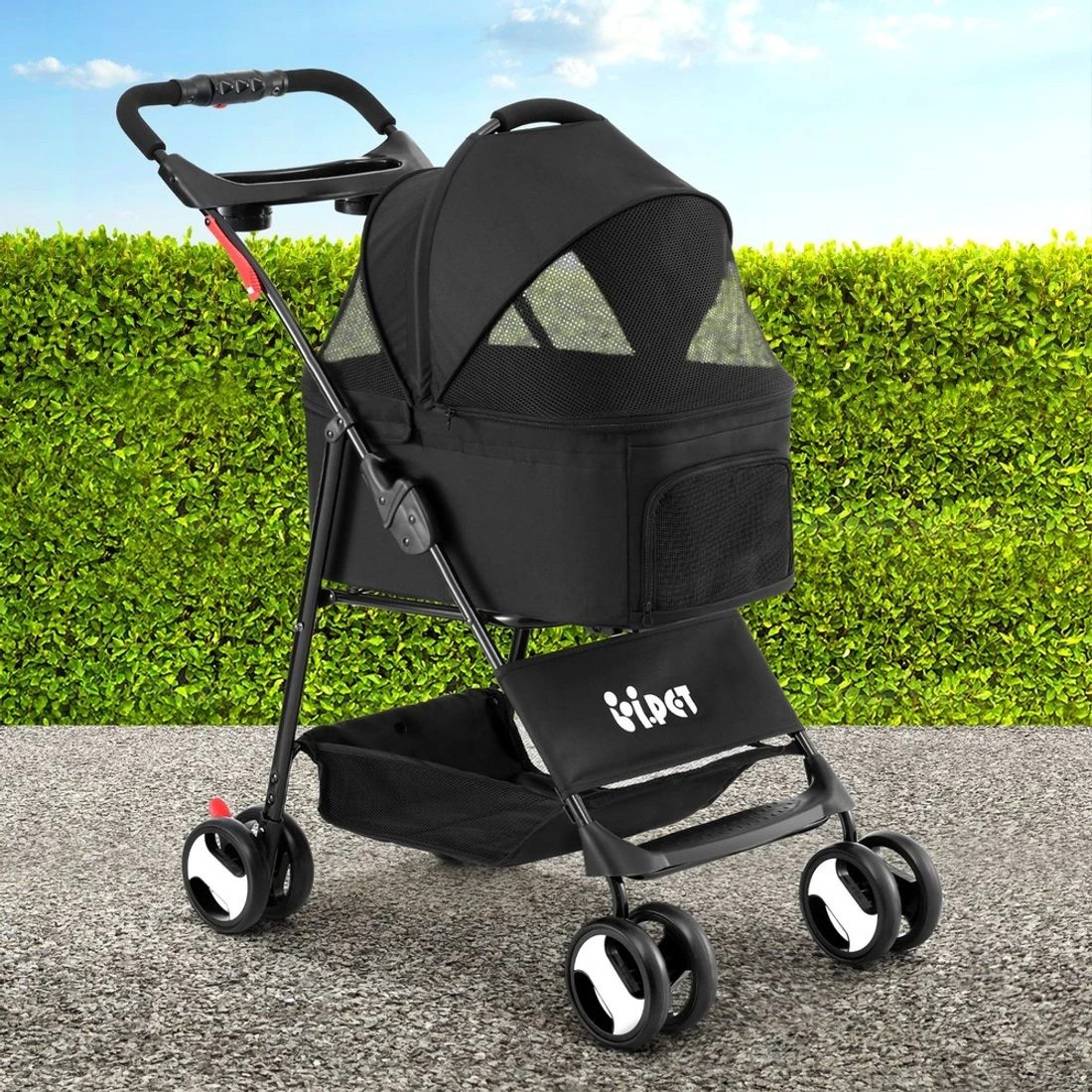 3 i.Pet Pet Stroller Dog Pram Cat Carrier Travel Large Pushchair Foldable 4 Wheels - Black, 3 of 8