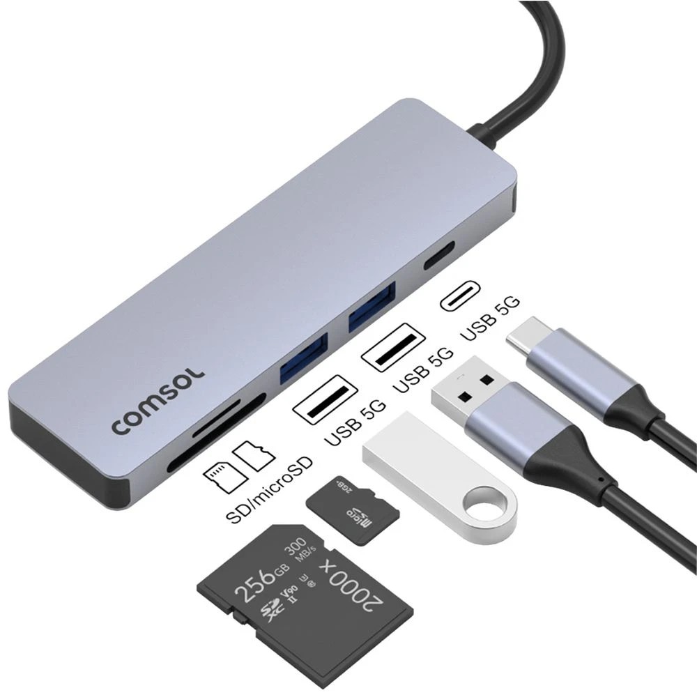 5 Comsol 3 Port USB-C Hub with SD Card Reader, 5 of 6