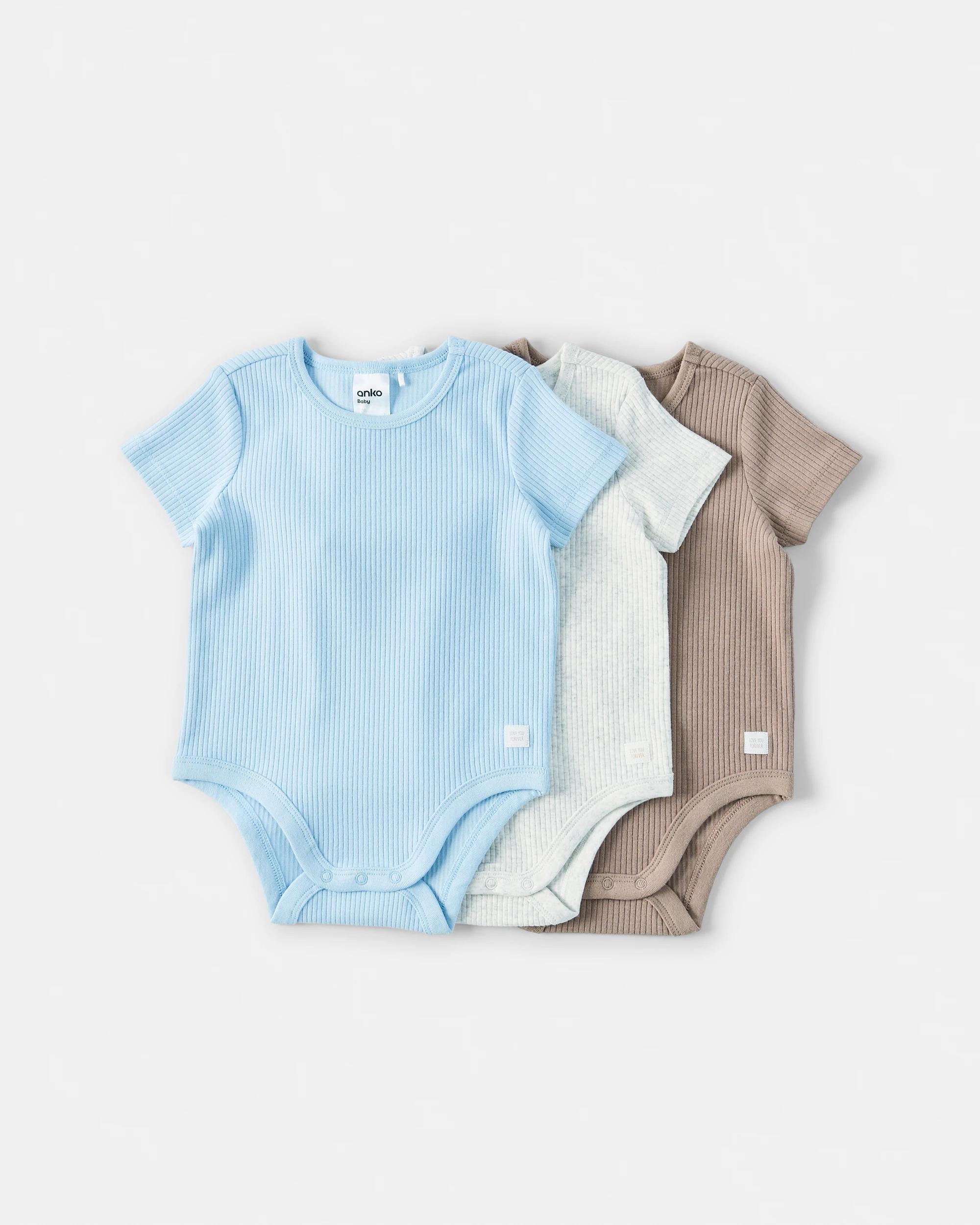 1 3 Pack Cotton Short Sleeve Rib Bodysuits Blu Mpack, 1 of 8