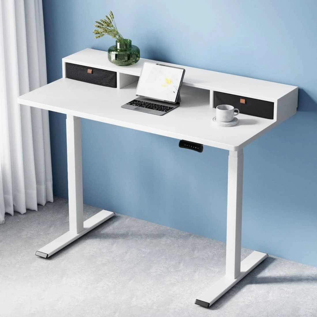 3 Artiss Electric Standing Desk Dual Motor Office Table With Shelf Drawer120CM - White, 3 of 5