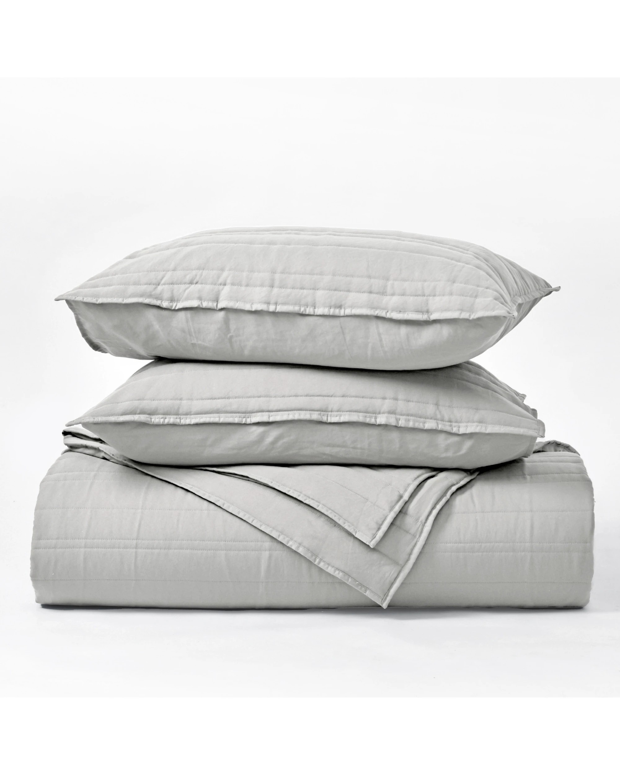 4 Dreamaker Superfine Washed Microfibre Stripe Quilted Coverlet Set - Super King Bed - Dove Grey, 4 of 7